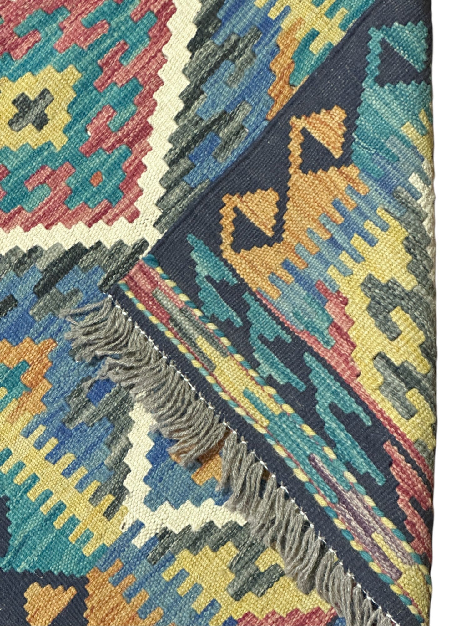 Hand-Woven Afghani Kilim Wool Rug 2' x 6'8"