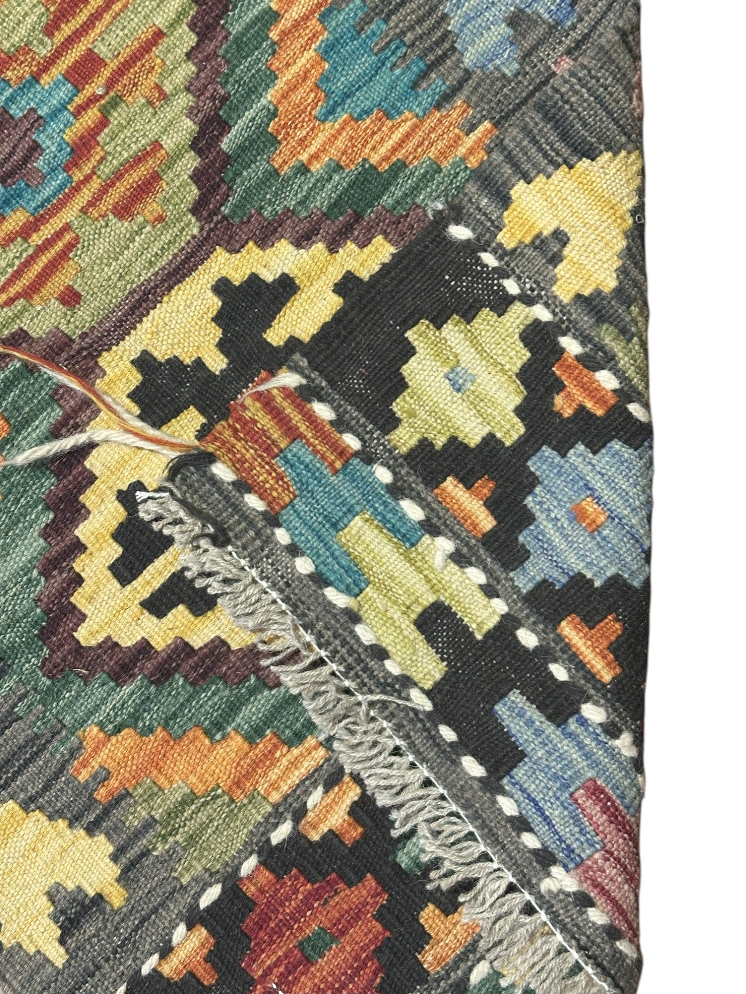 Hand-Woven Afghani Kilim Wool Rug 1'11" x 6'4"