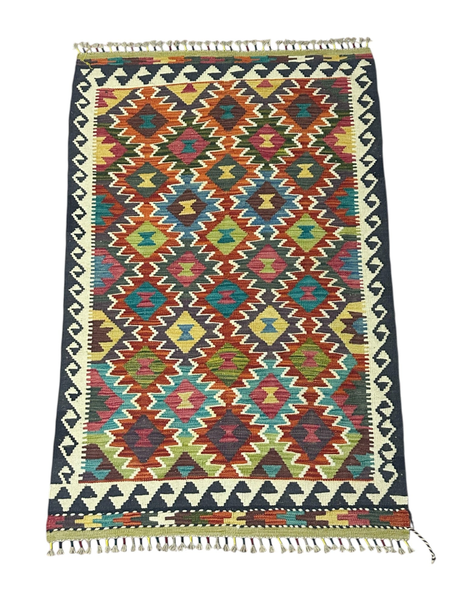 Hand-Woven Afghani Kilim Wool Rug 3'3" x 5'2"
