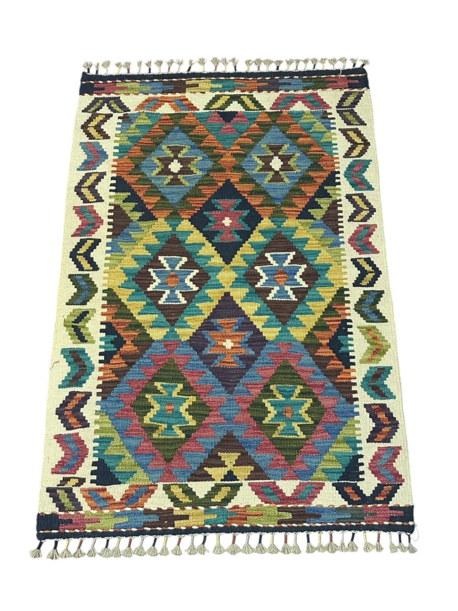 Hand-Woven Afghani Kilim Wool Rug 2'9" x 4'1"