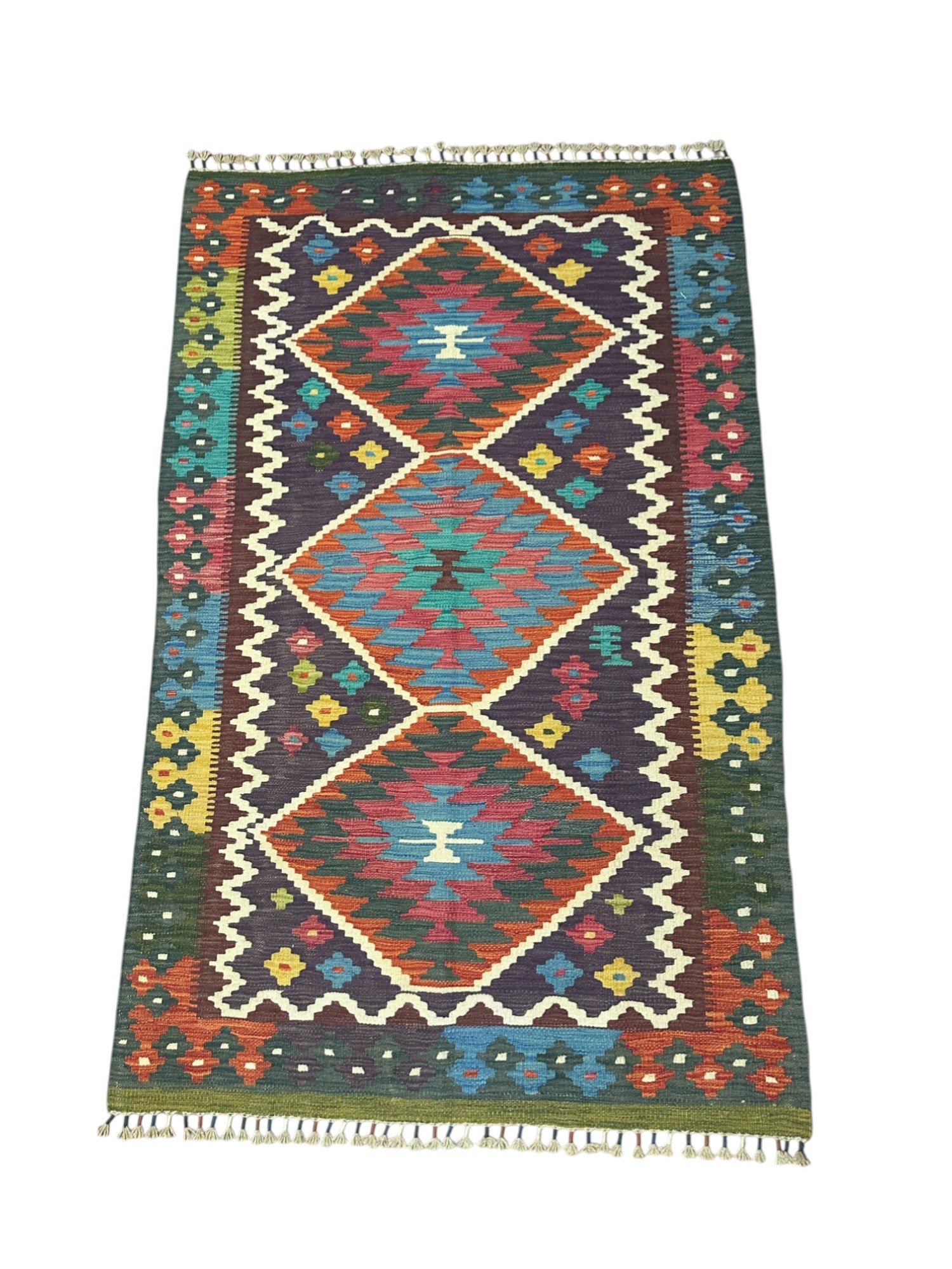 Hand-Woven Afghani Kilim Wool Rug 3'10" x 6'1"