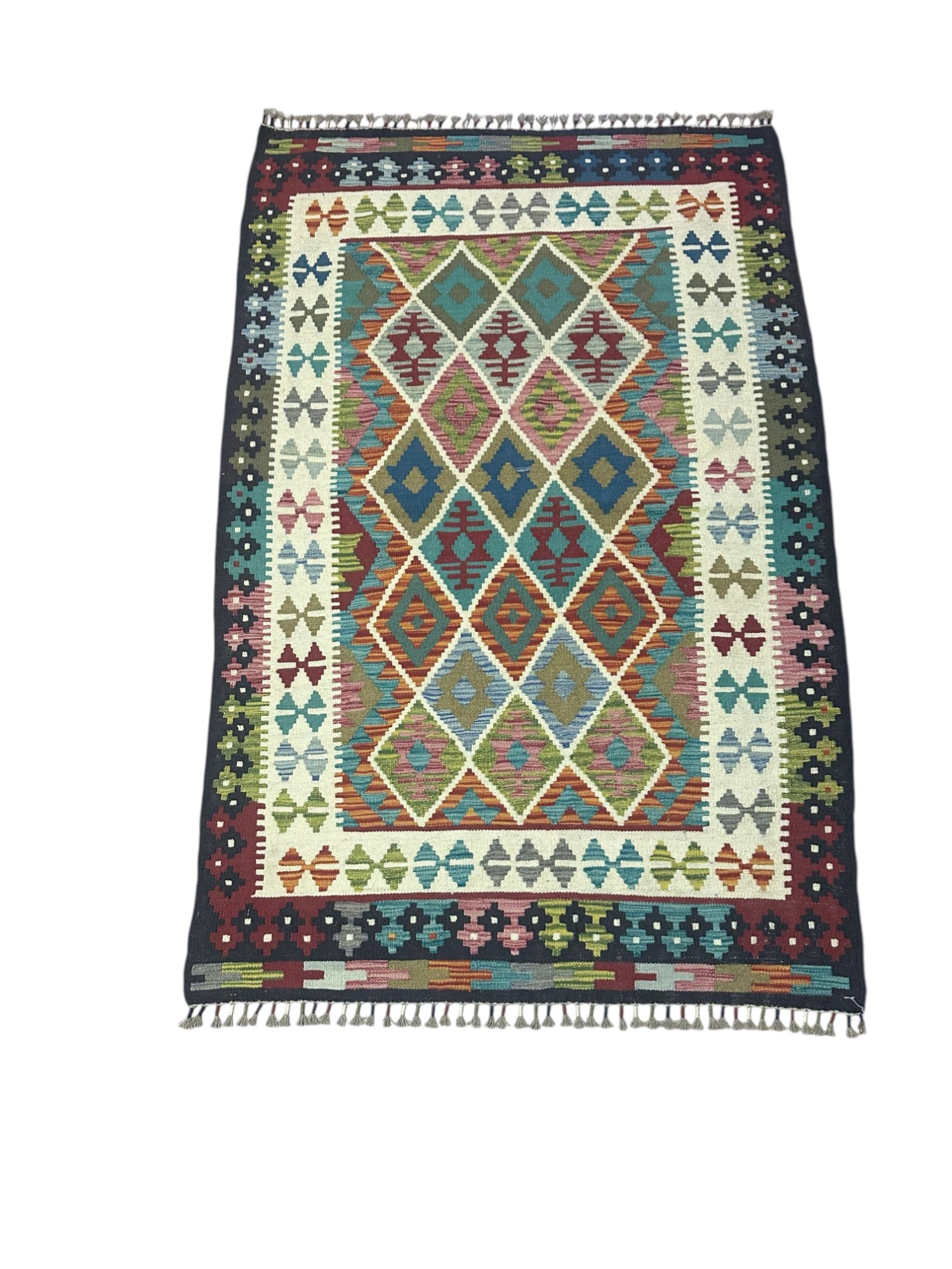 Hand-Woven Afghani Kilim Wool Rug 3'11" x 5'11"