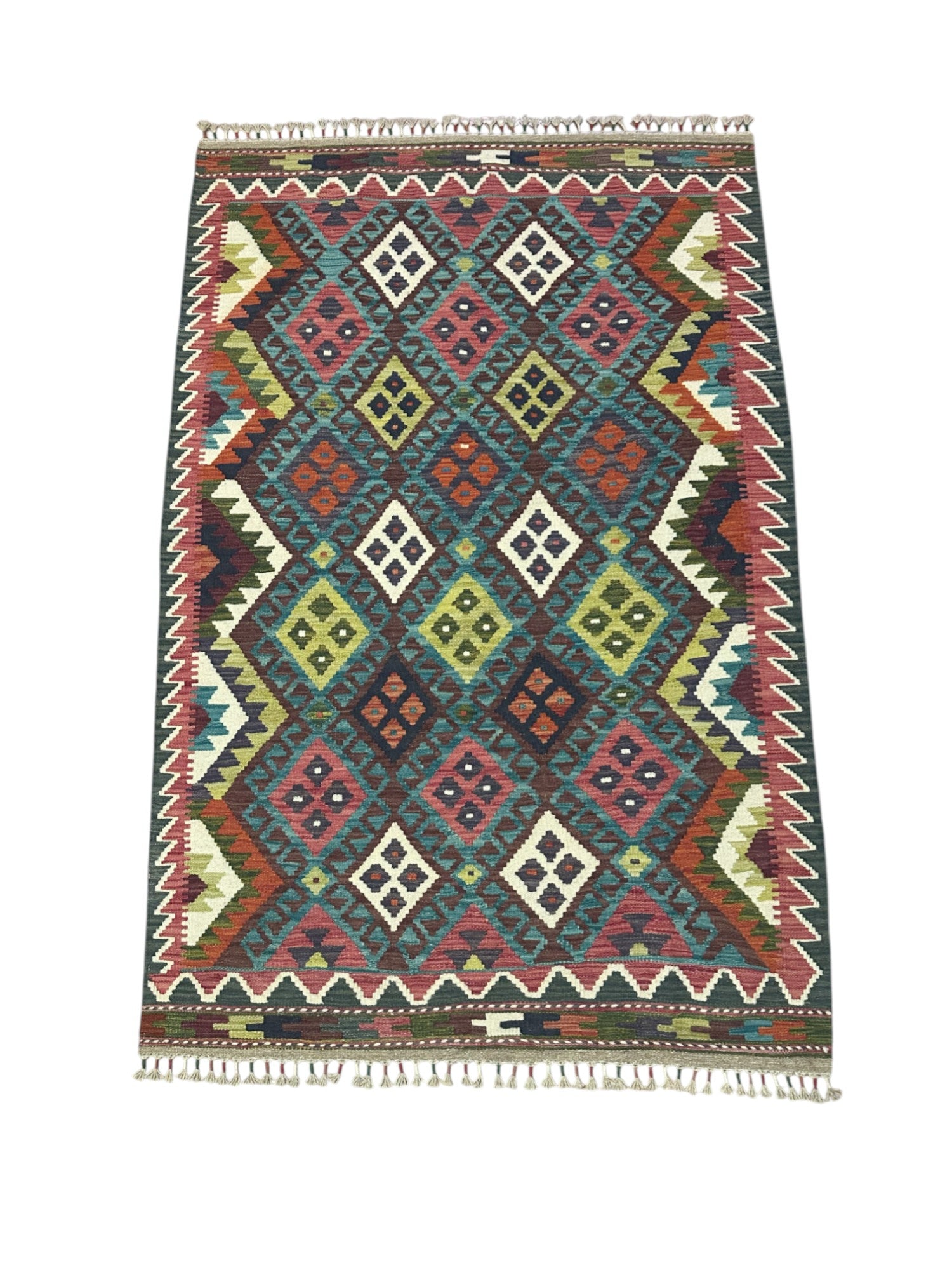 Hand-Woven Afghani Kilim Wool Rug 4'3" x 6'