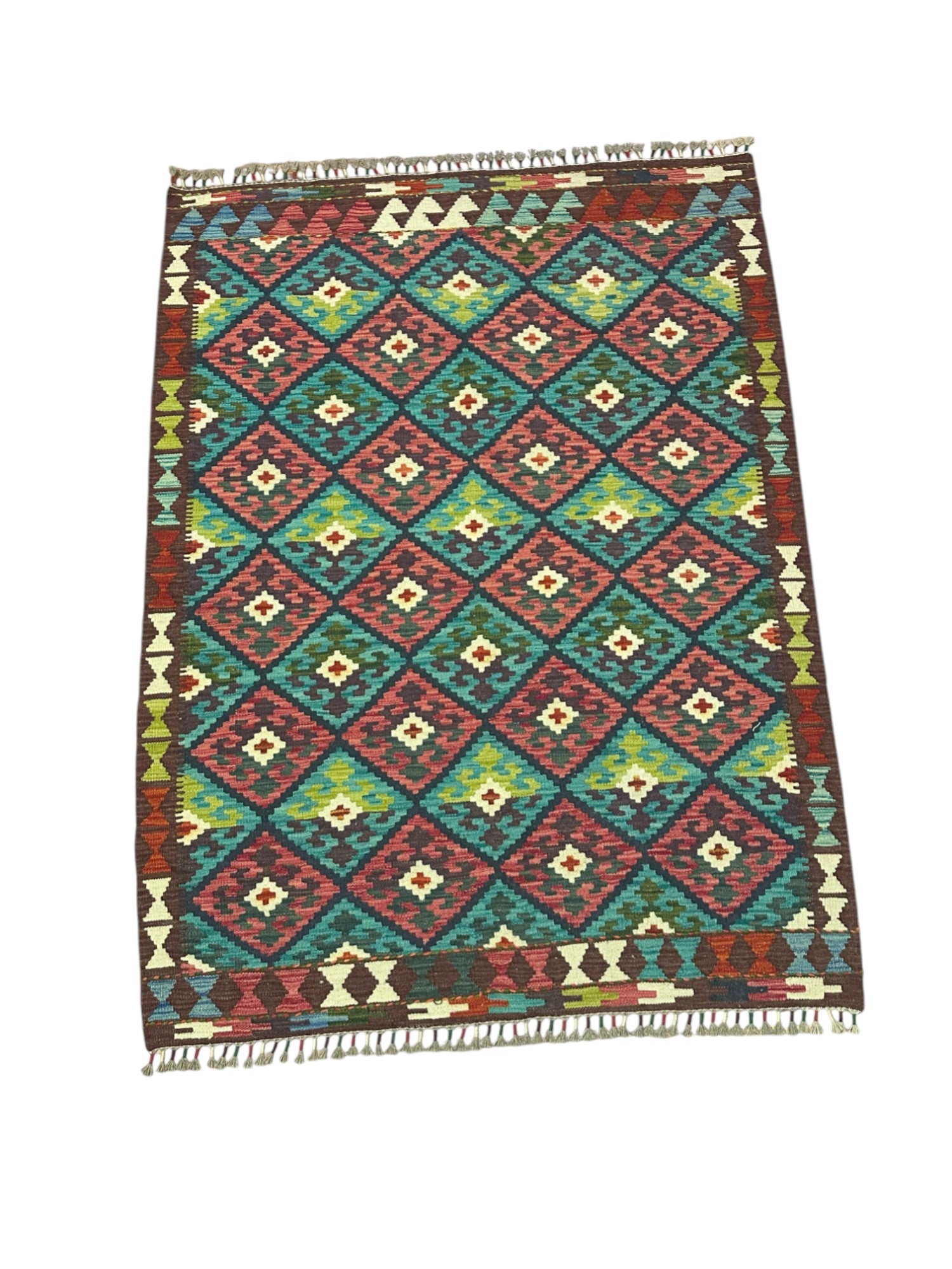 Hand-Woven Afghani Kilim Wool Rug 4'4" x 5'10"