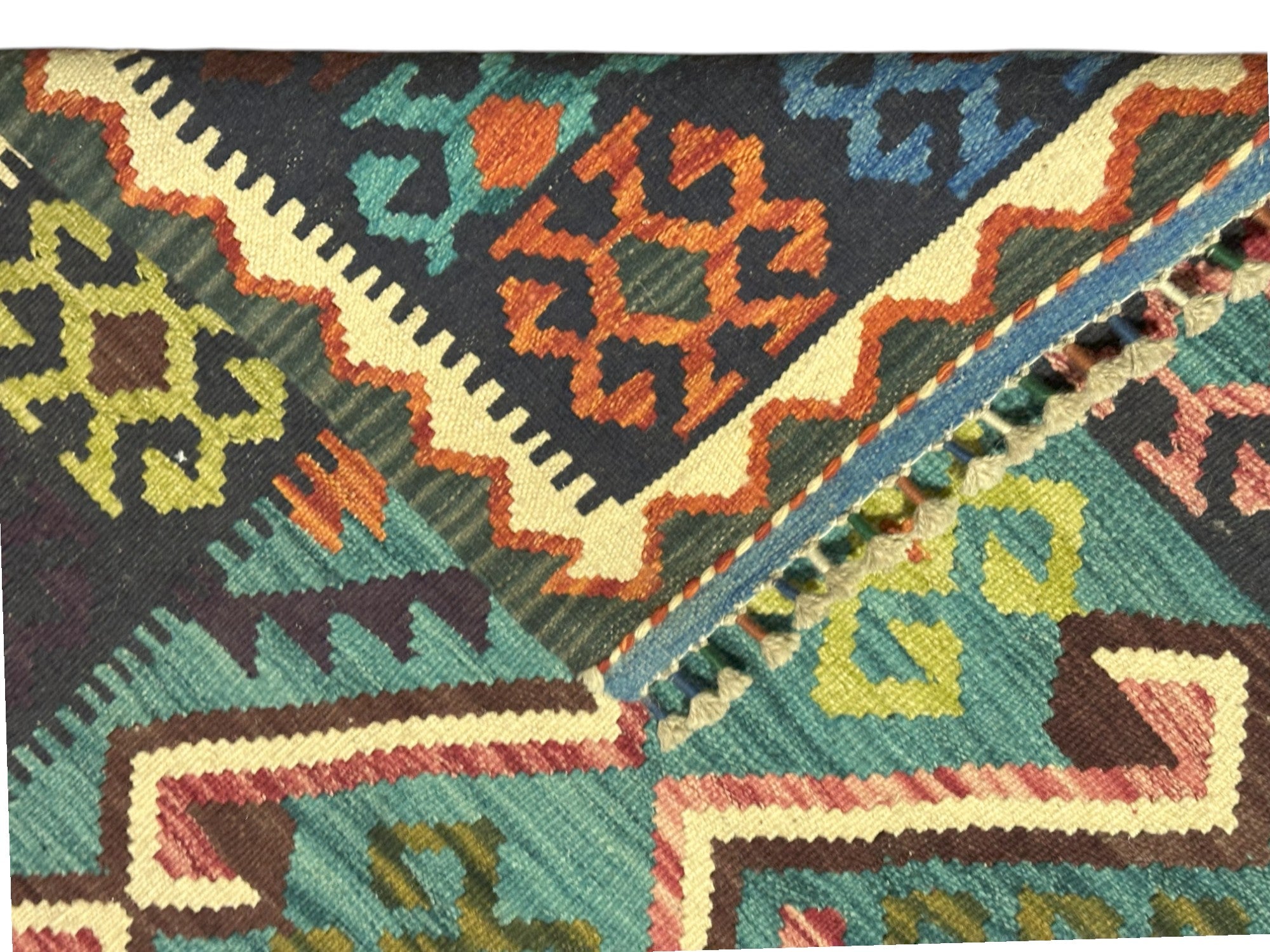 Hand-Woven Afghani Kilim Wool Rug 5' x 6'9"