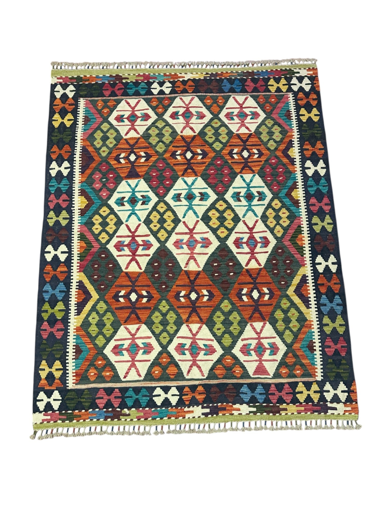 Hand-Woven Afghani Kilim Wool Rug 4'11" x 6'1"