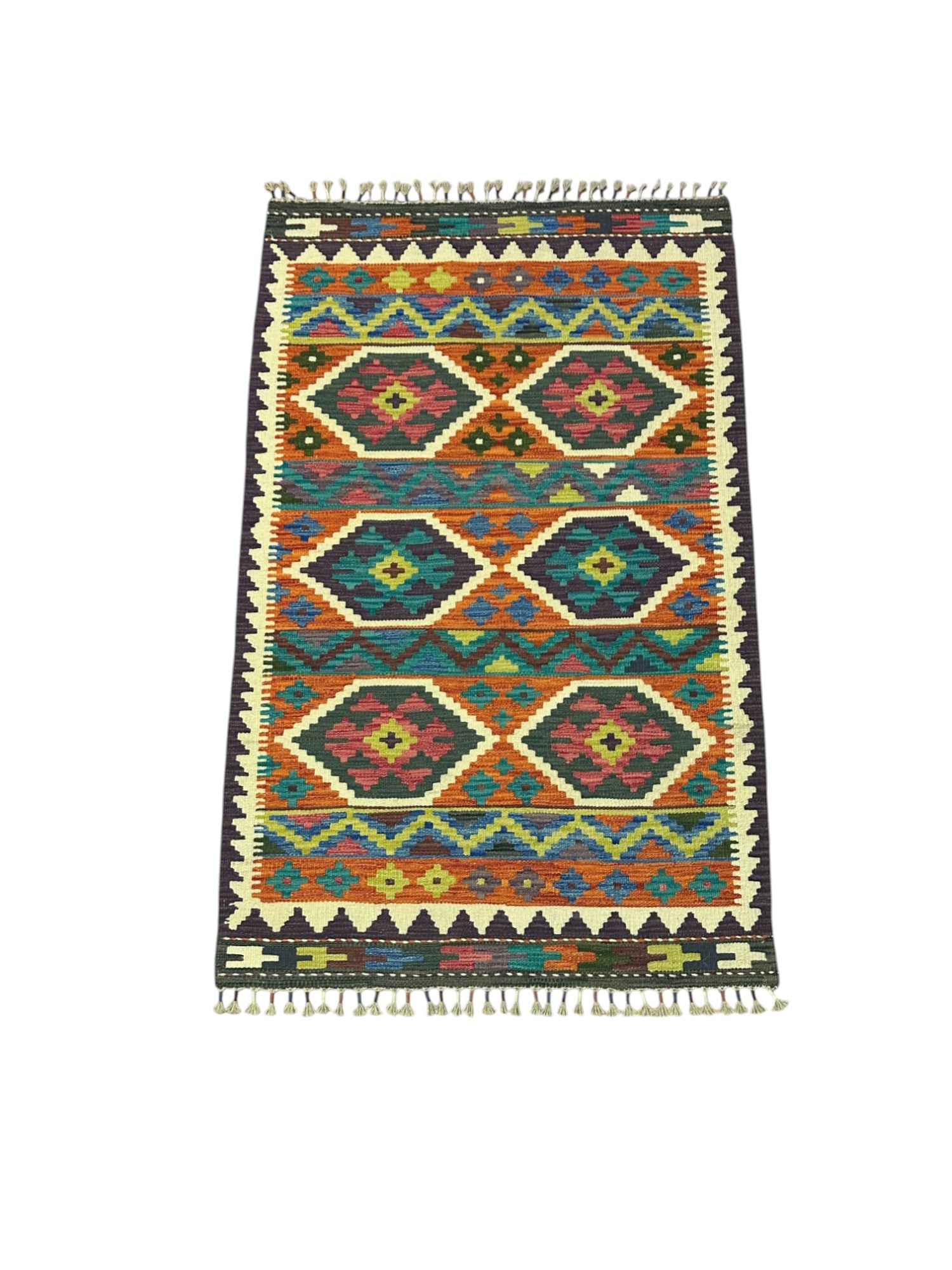 Hand-Woven Afghani Kilim Wool Rug 3'7" x 5'2"