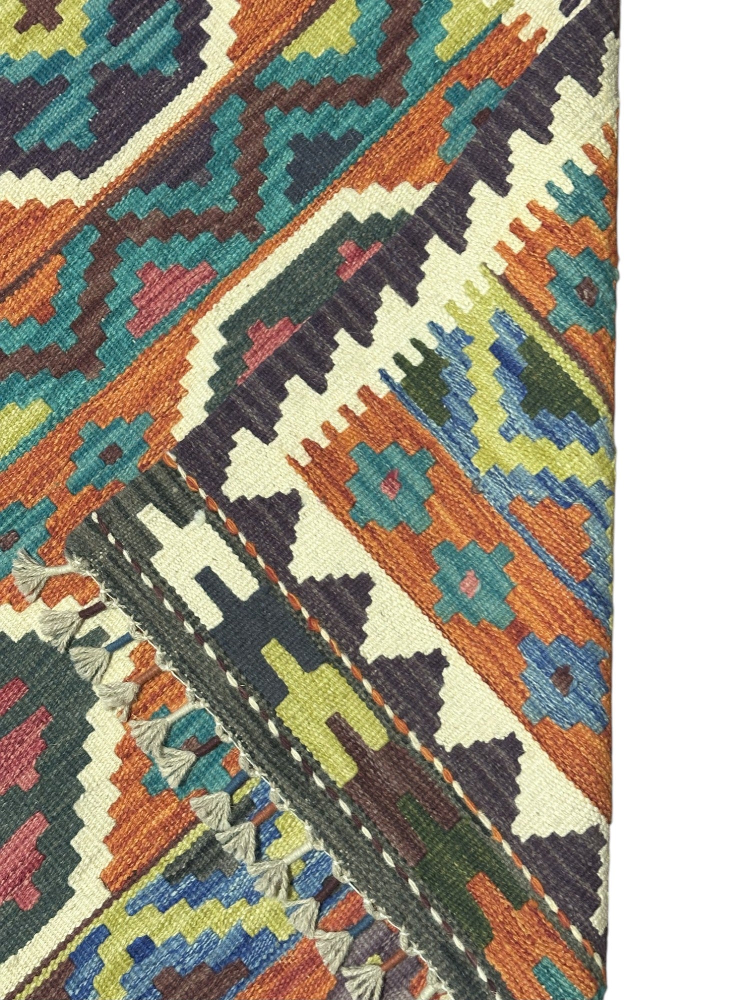 Hand-Woven Afghani Kilim Wool Rug 3'7" x 5'2"