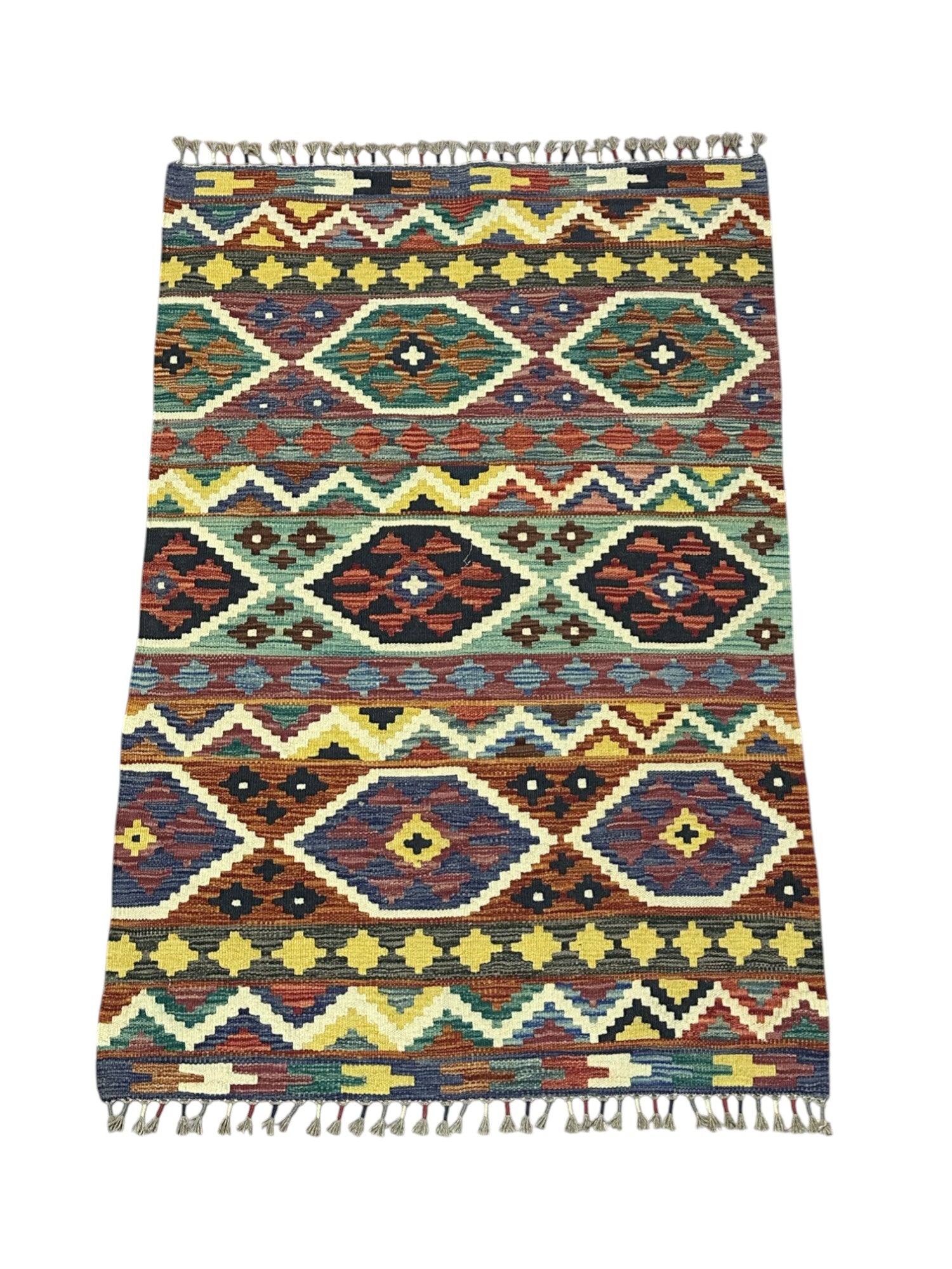Hand-Woven Afghani Kilim Wool Rug 3'3" x 4'10"