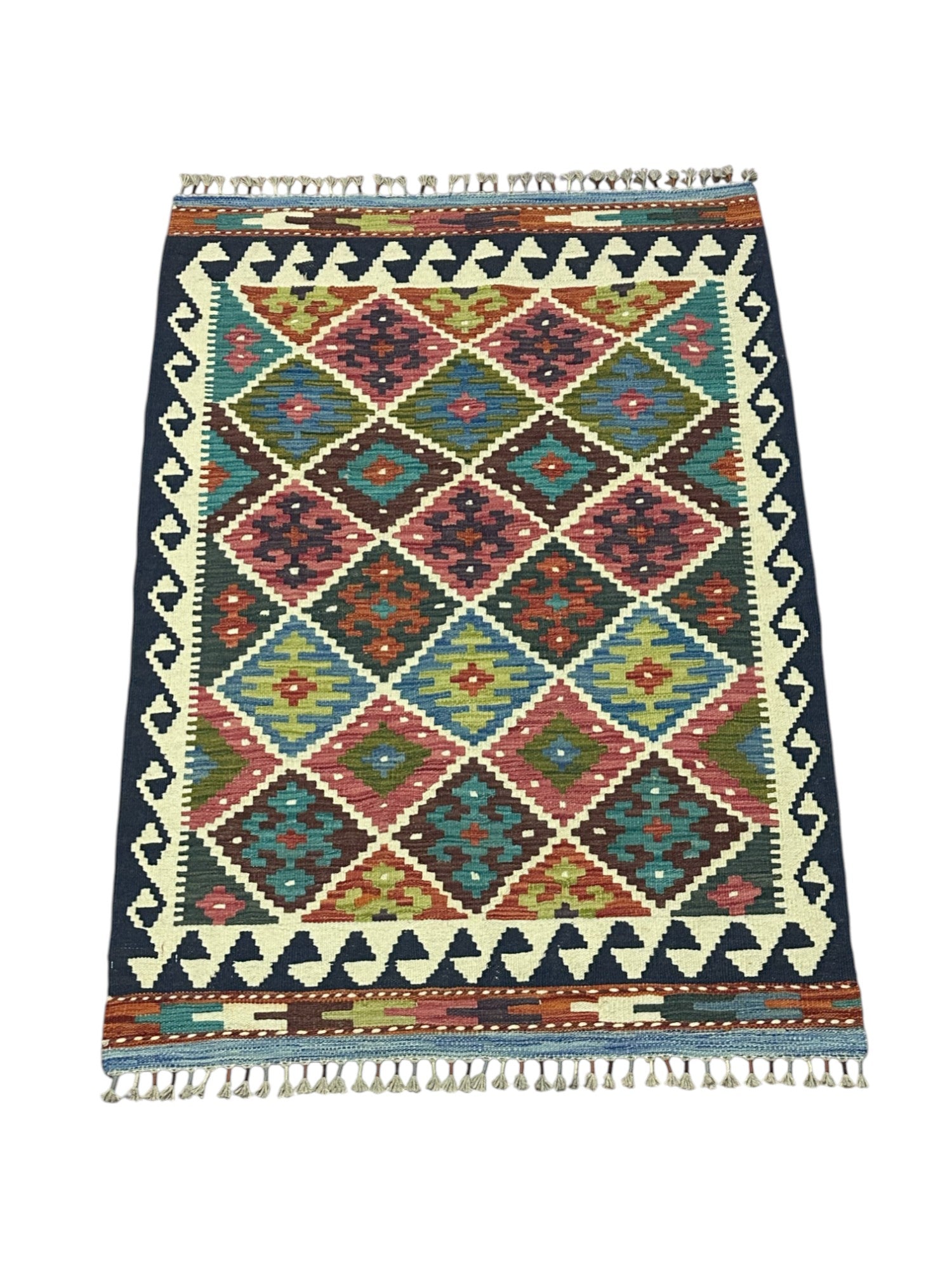 Hand-Woven Afghani Kilim Wool Rug 3'6" x 4'10"