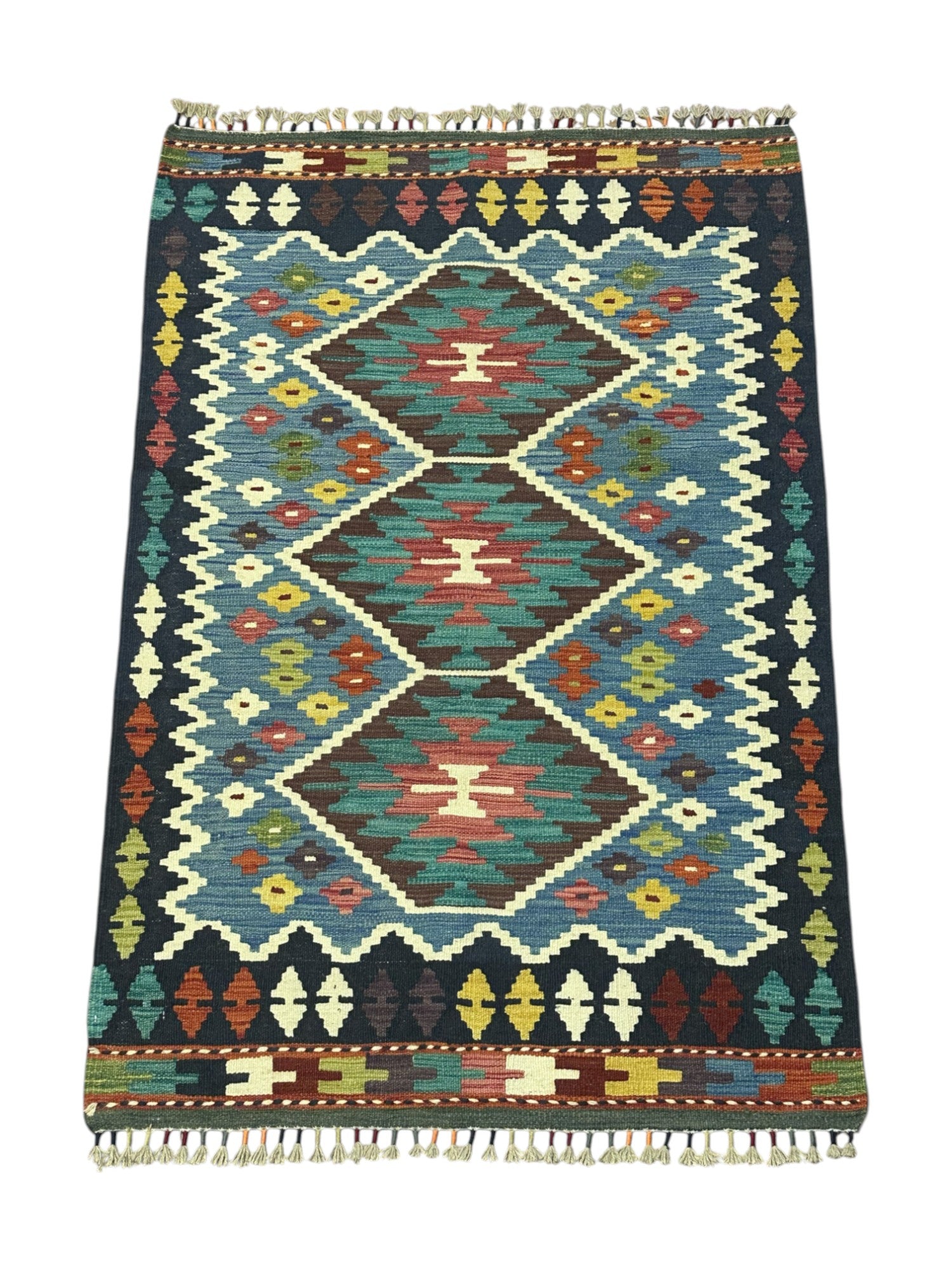 Hand-Woven Afghani Kilim Wool Rug 3'3" x 4'11"
