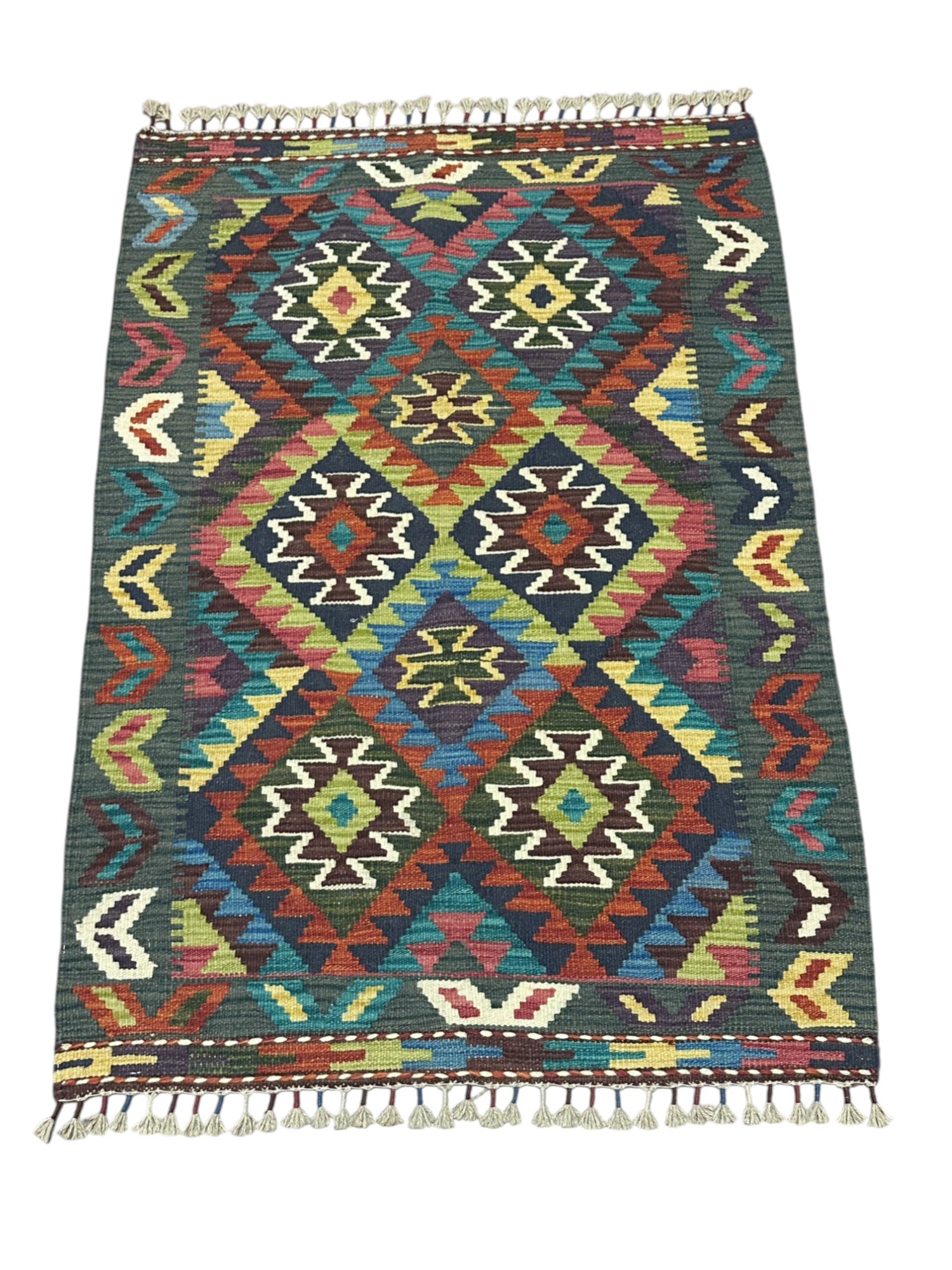 Hand-Woven Afghani Kilim Wool Rug 2'11" x 4'1"