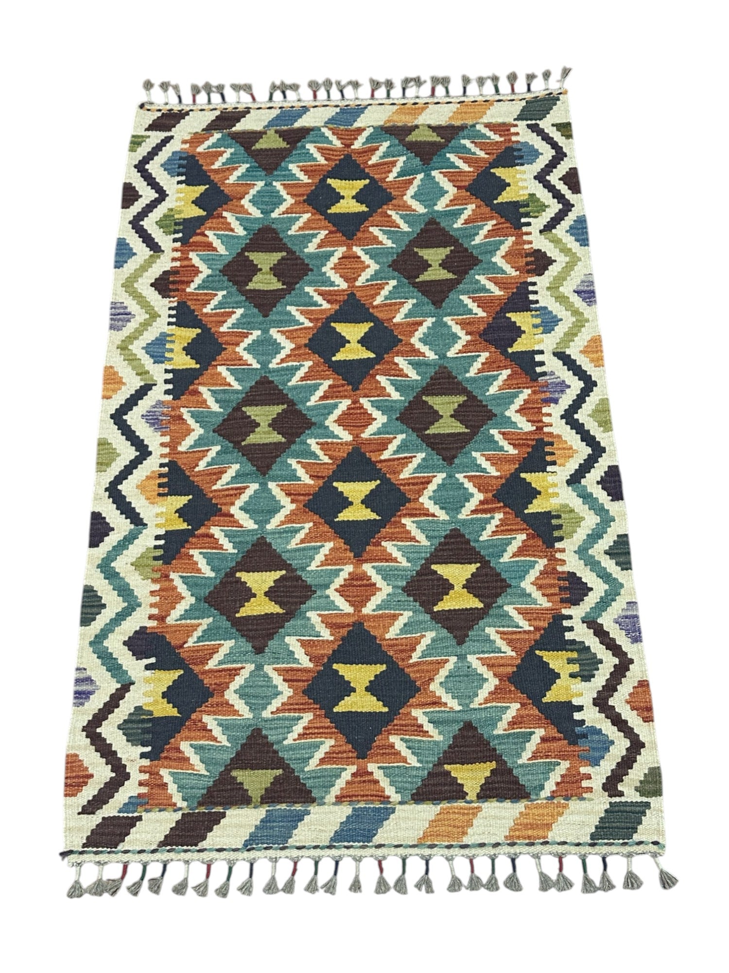 Hand-Woven Afghani Kilim Wool Rug 2'7" x 4'2"