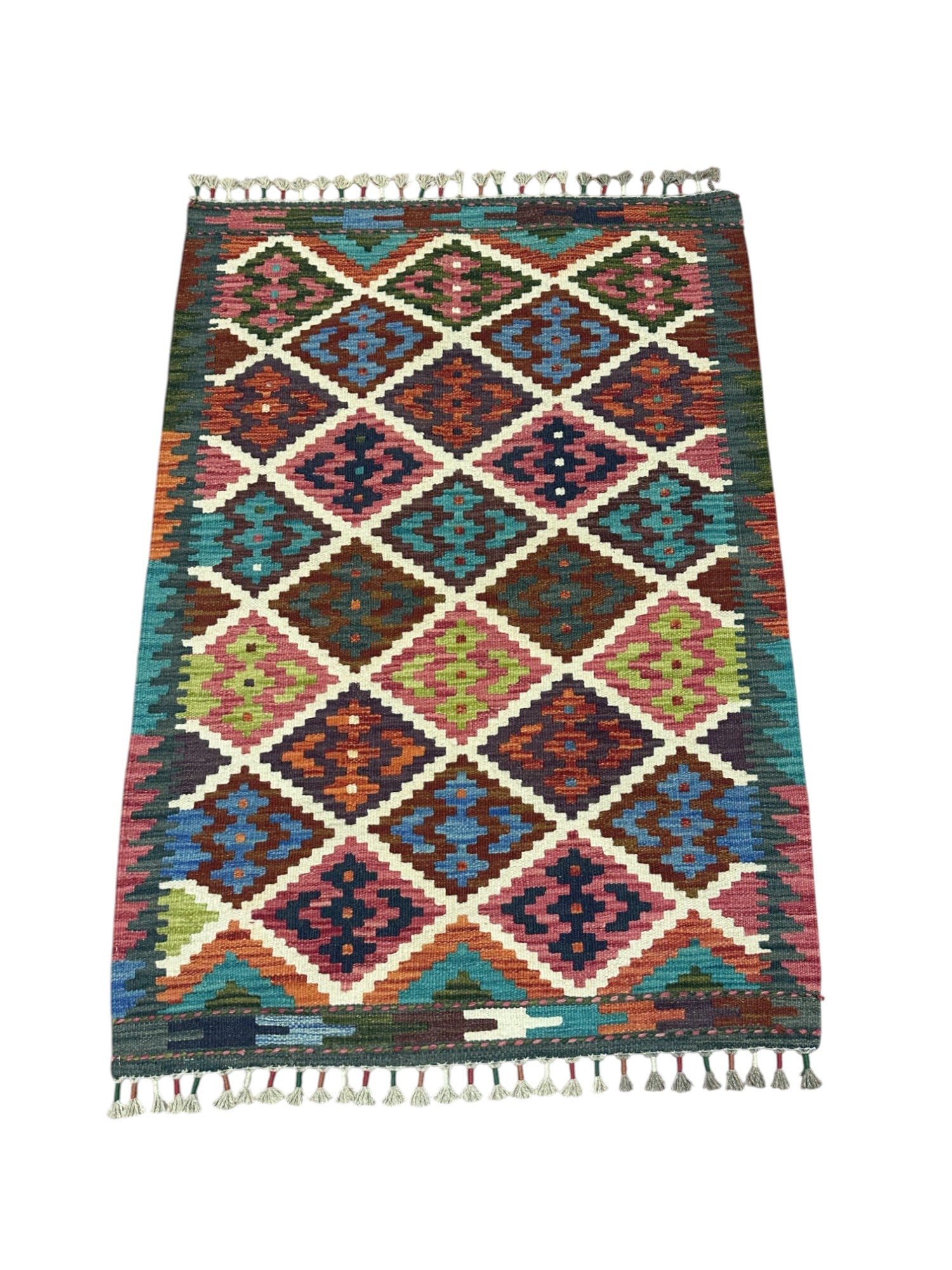 Hand-Woven Afghani Kilim Wool Rug 2'9" x 4'
