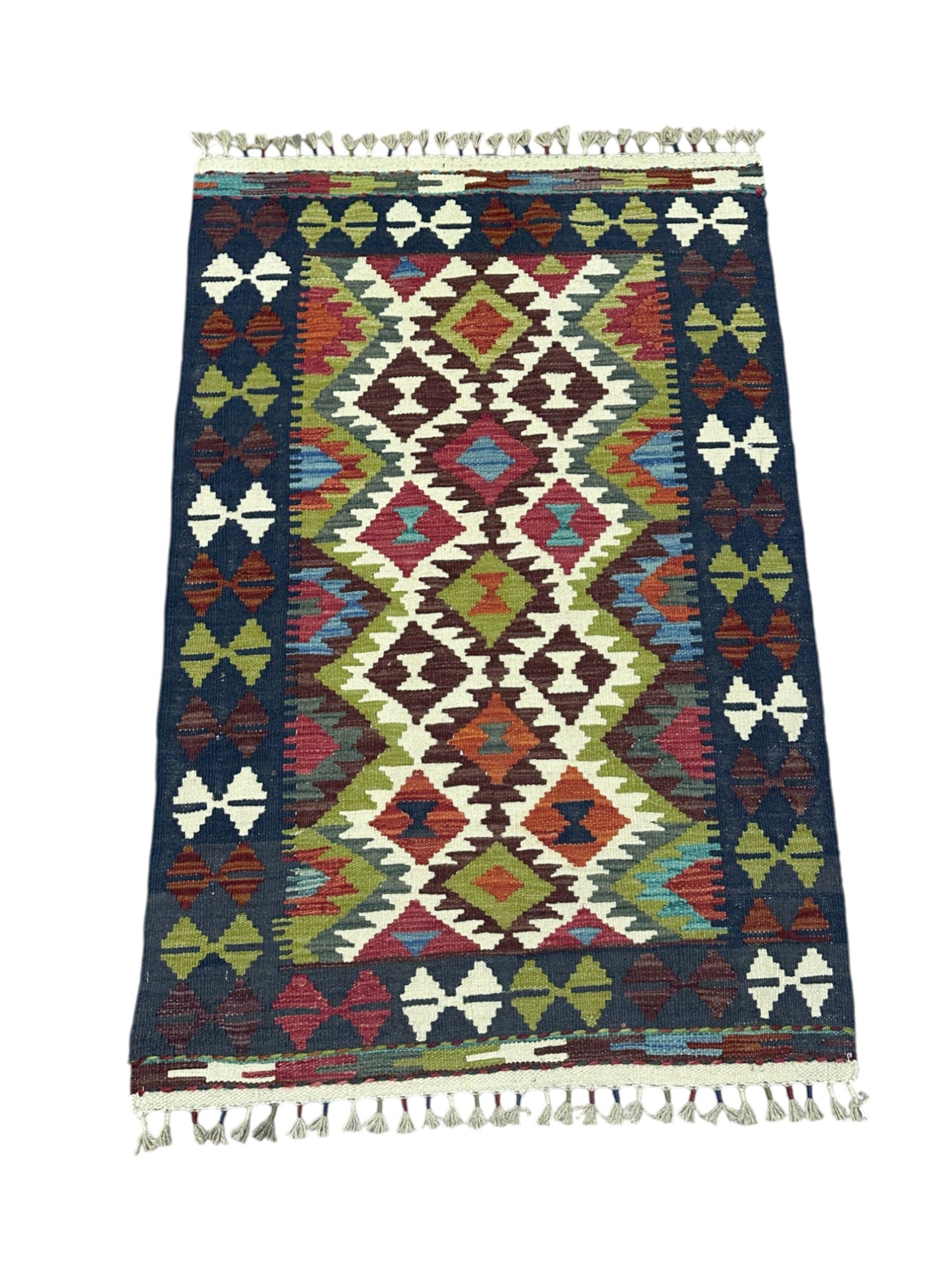 Hand-Woven Afghani Kilim Wool Rug 2'8" x 4'1"