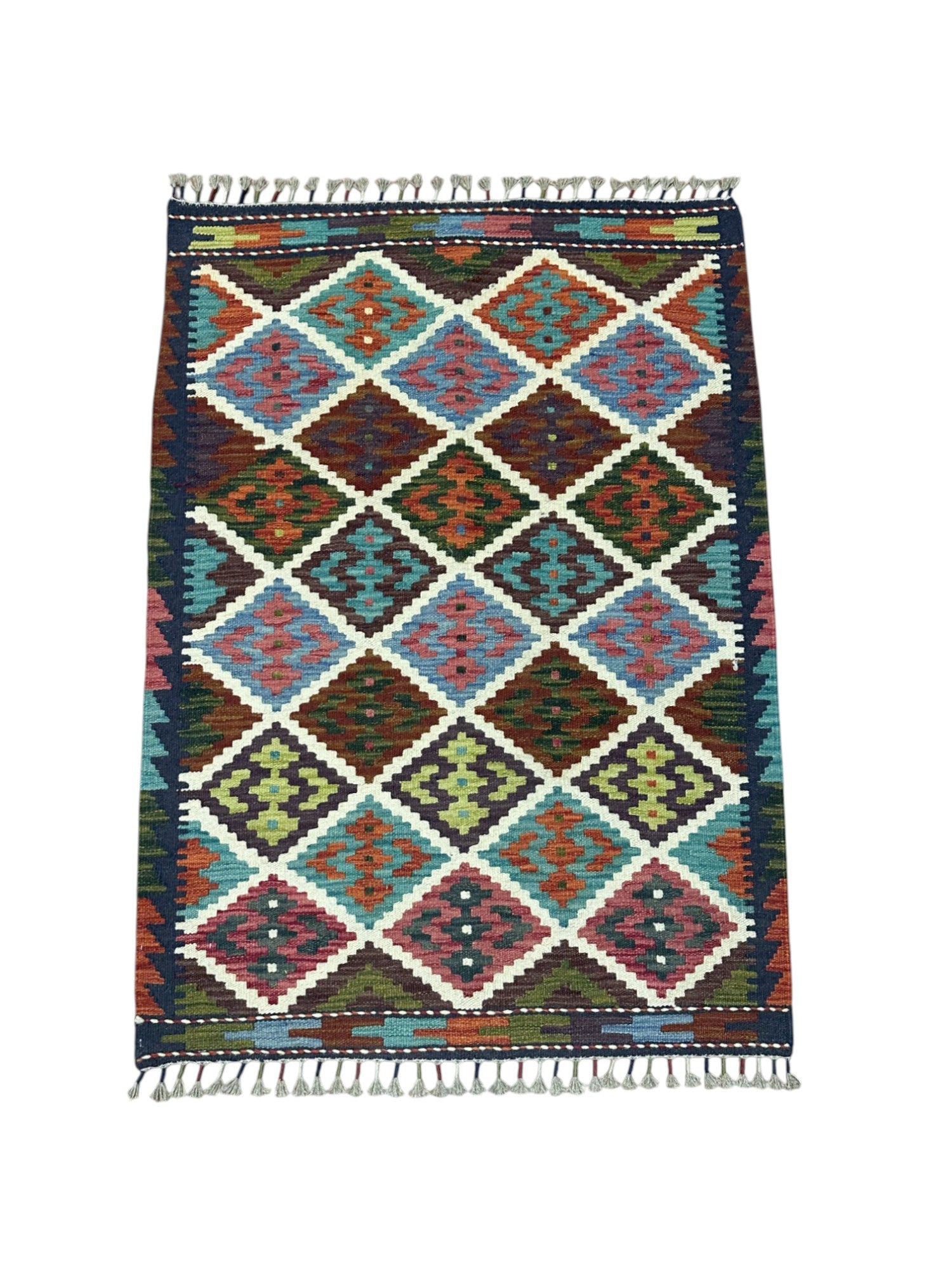 Hand-Woven Afghani Kilim Wool Rug 2'10" x 3'11"
