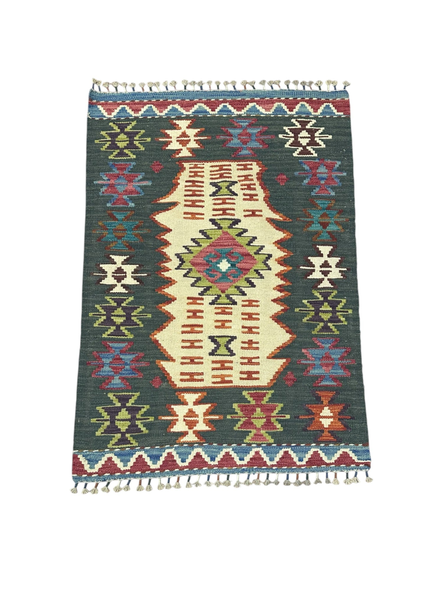 Hand-Woven Afghani Kilim Wool Rug 2'8" x 3'11"