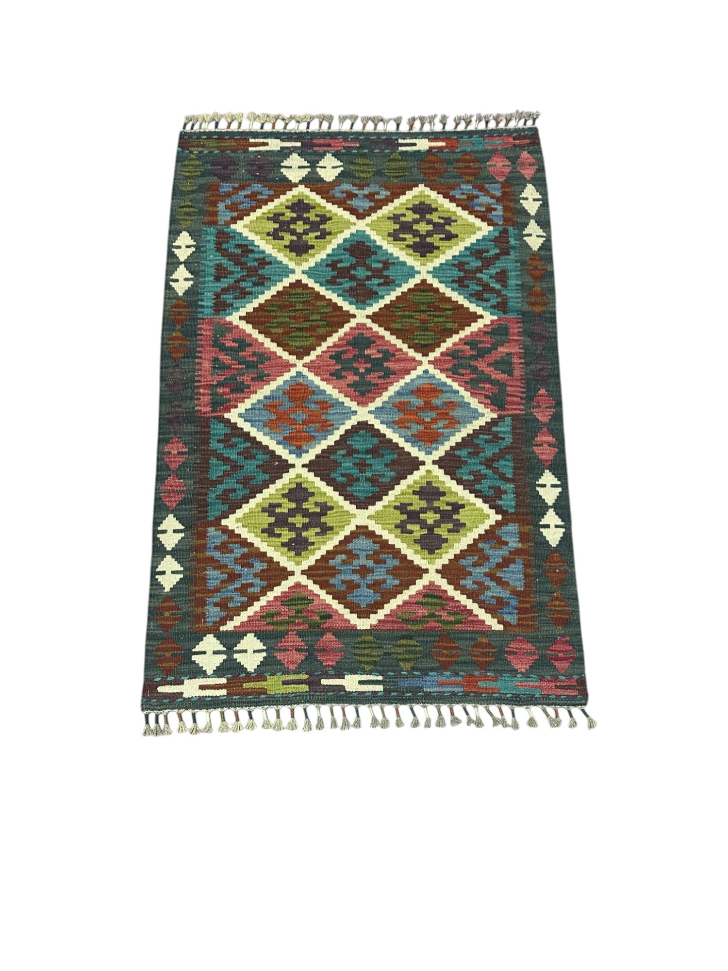 Hand-Woven Afghani Kilim Wool Rug 2'7" x 3'11"
