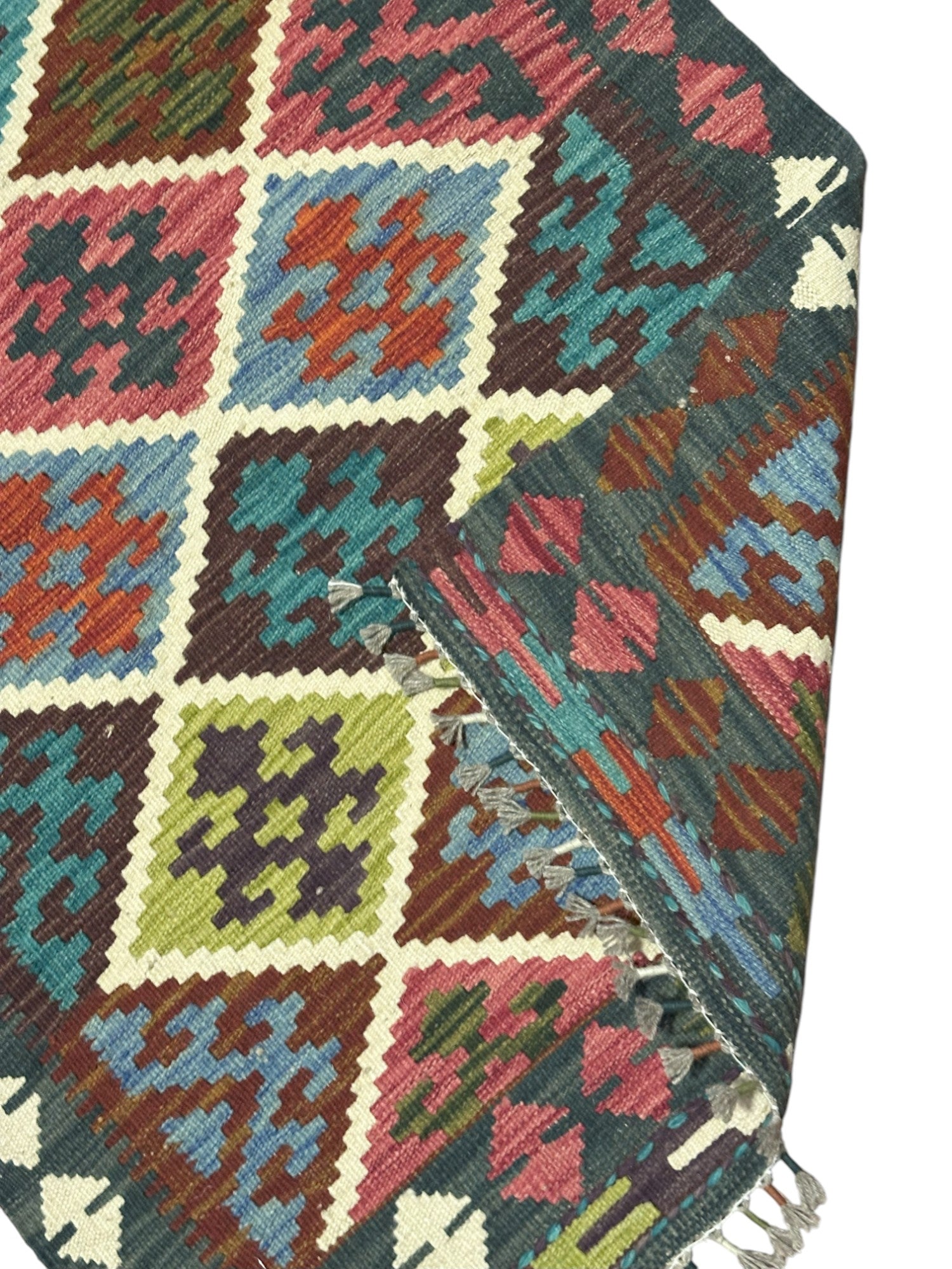 Hand-Woven Afghani Kilim Wool Rug 2'7" x 3'11"
