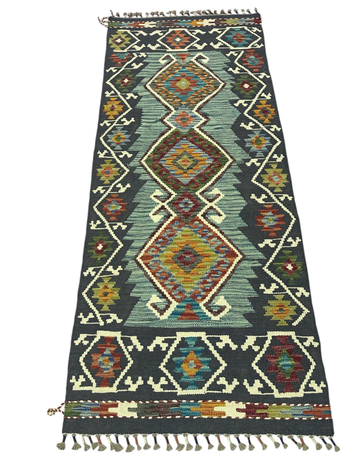 Hand-Woven Afghani Kilim Wool Rug 2'7" x 6'3"