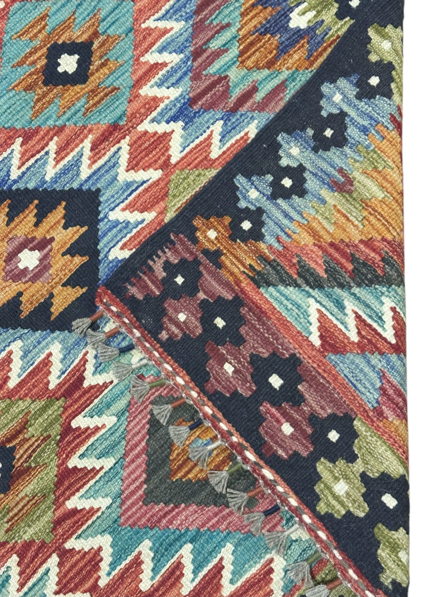 Hand-Woven Afghani Kilim Wool Rug 3'5" x 4'10"