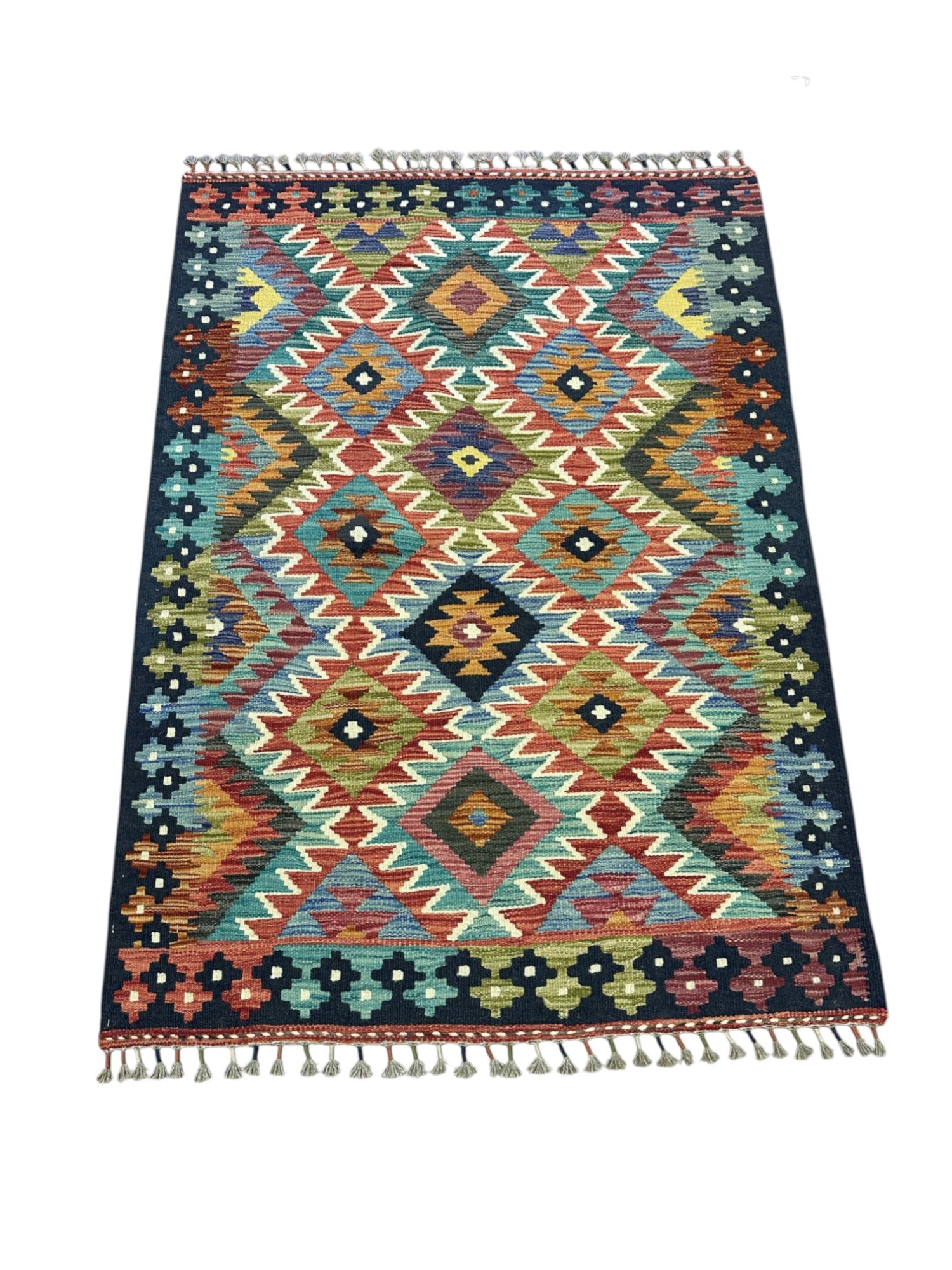 Hand-Woven Afghani Kilim Wool Rug 3'5" x 4'10"