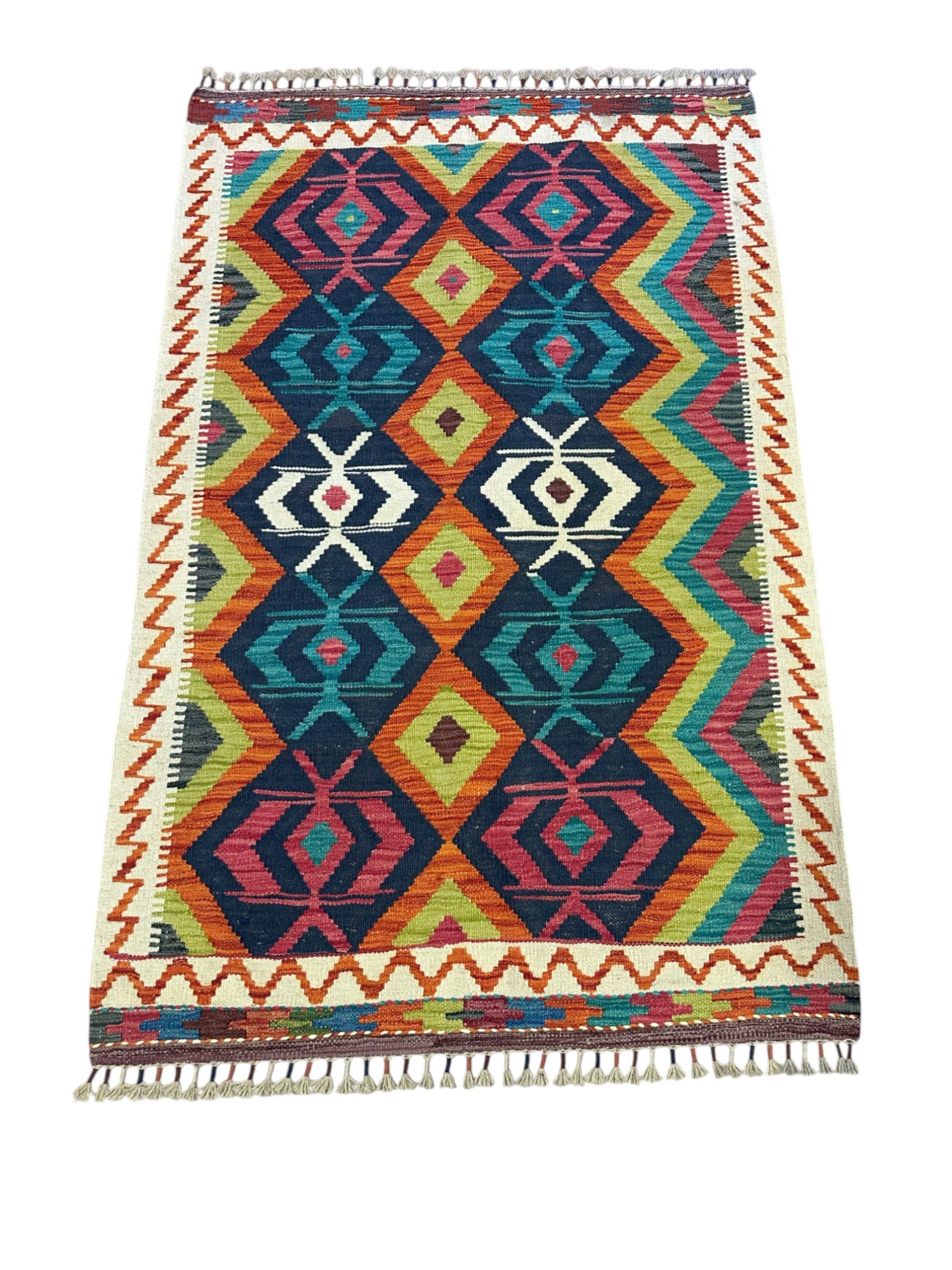 Hand-Woven Afghani Kilim Wool Rug 3'5" x 5'3"