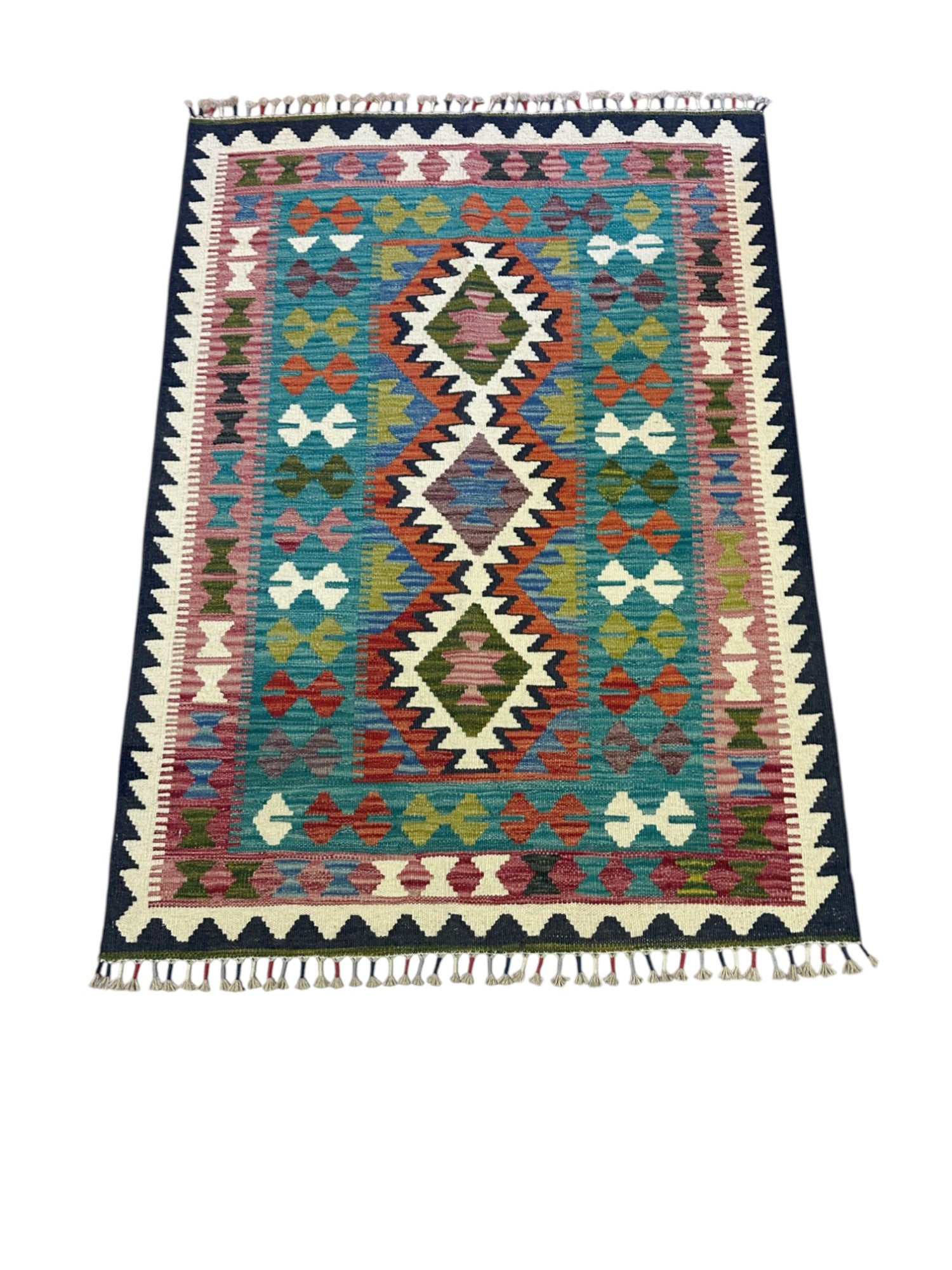 Hand-Woven Afghani Kilim Wool Rug 3'4" x 4'9"