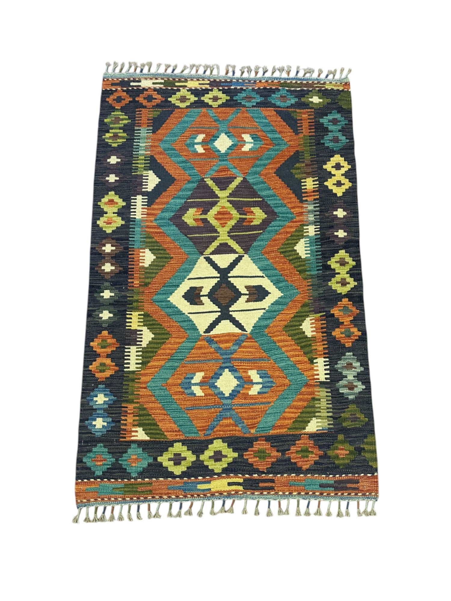 Hand-Woven Afghani Kilim Wool Rug 2'8" x 4'4"