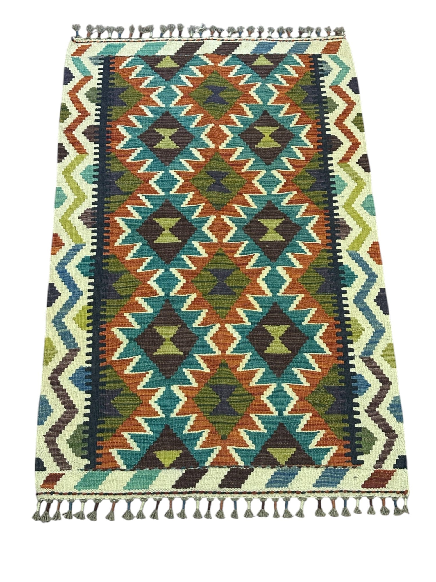 Hand-Woven Afghani Kilim Wool Rug 2'8" x 4'2"