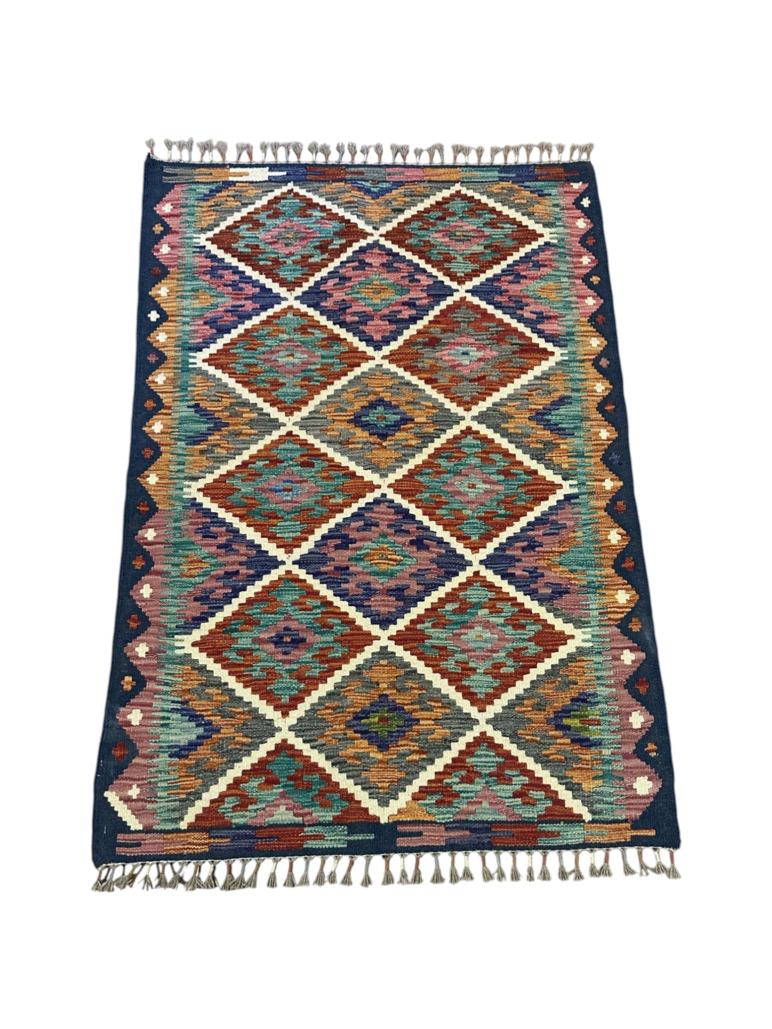 Hand-Woven Afghani Kilim Wool Rug 3'1" x 4'6"