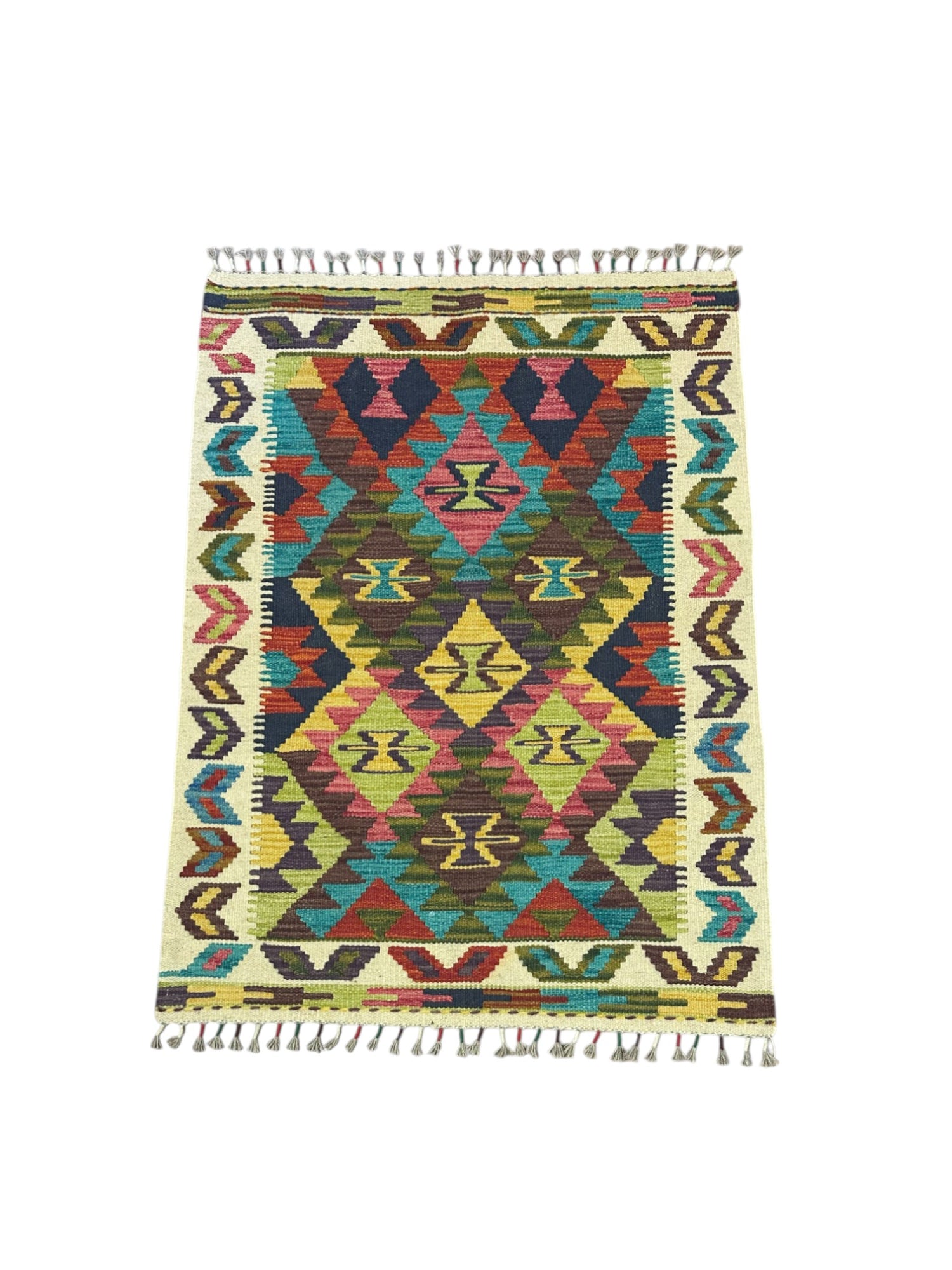 Hand-Woven Afghani Kilim Wool Rug 2'9" x 3'7"