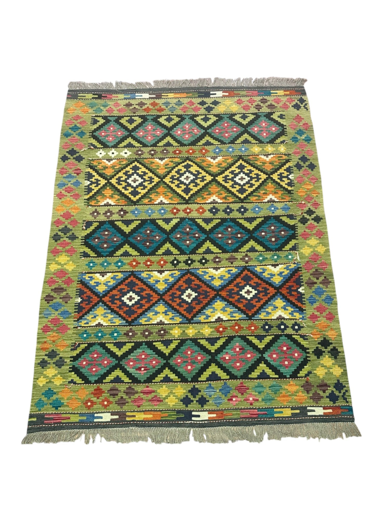 Hand-Woven Afghani Kilim Wool Rug 5' x 6'8"