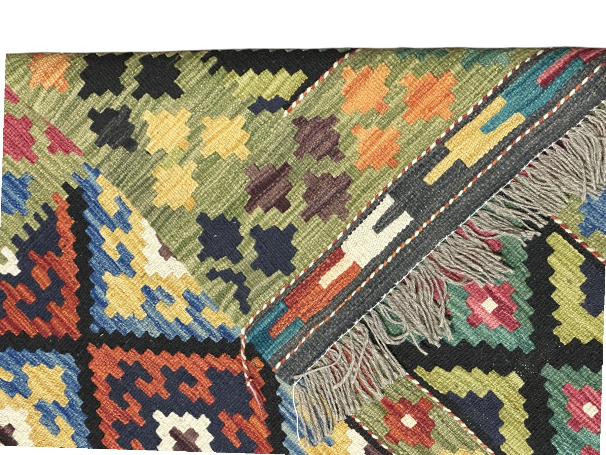 Hand-Woven Afghani Kilim Wool Rug 5' x 6'8"