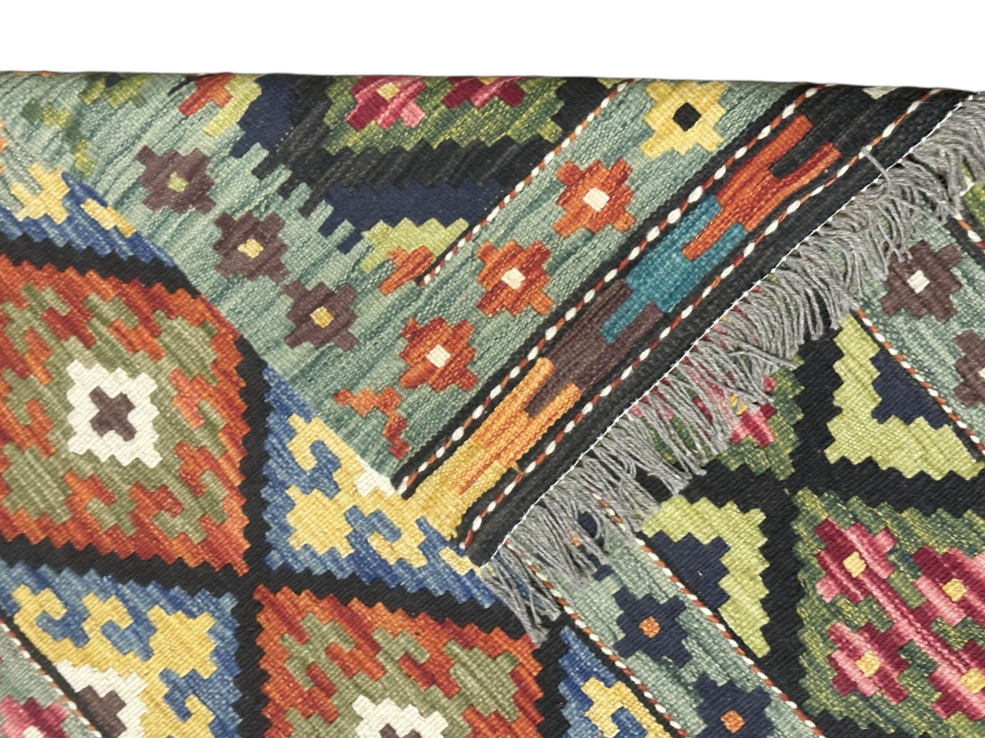 Hand-Woven Afghani Kilim Wool Rug 4'11" x 6'8"