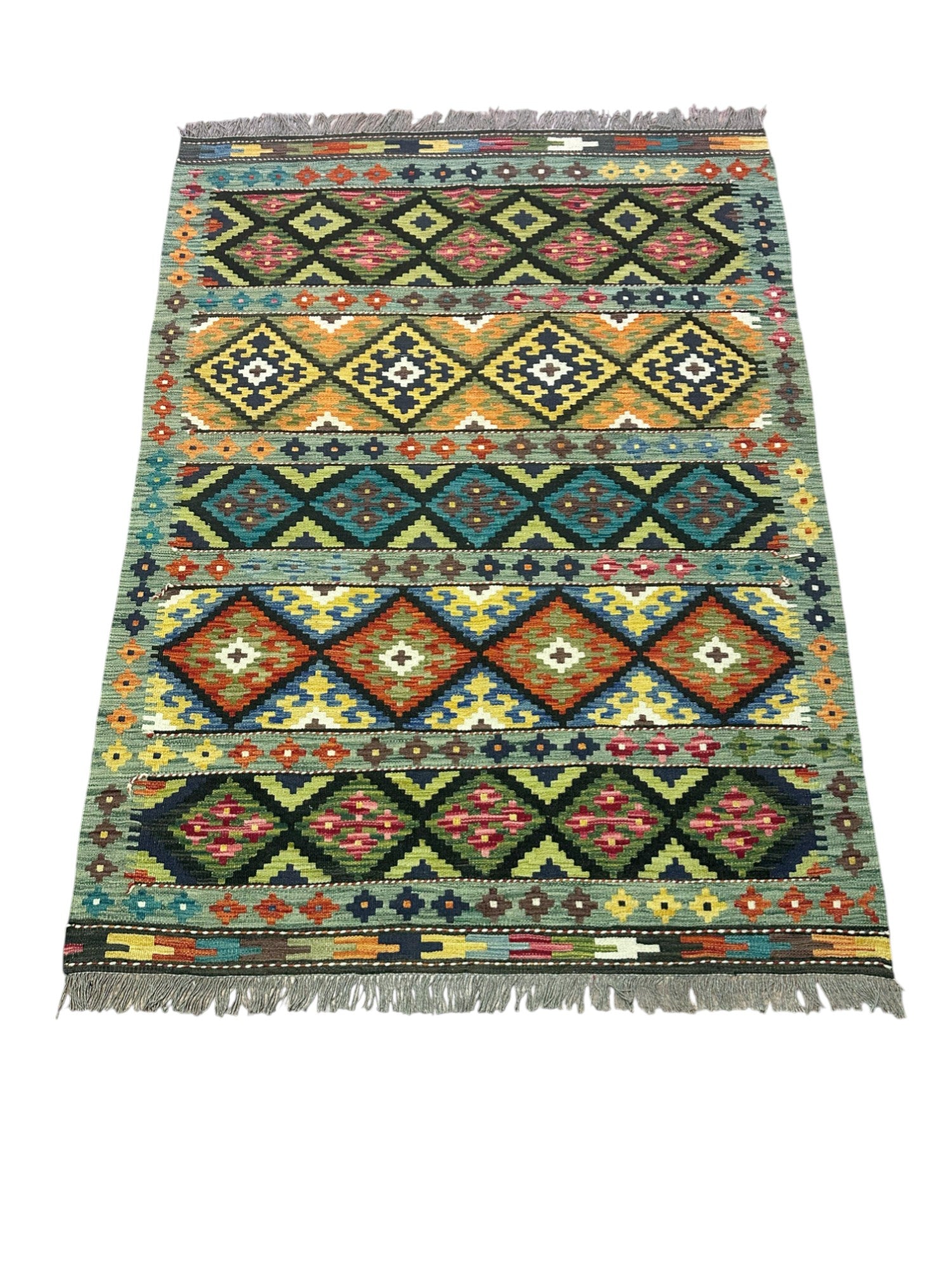 Hand-Woven Afghani Kilim Wool Rug 4'11" x 6'8"