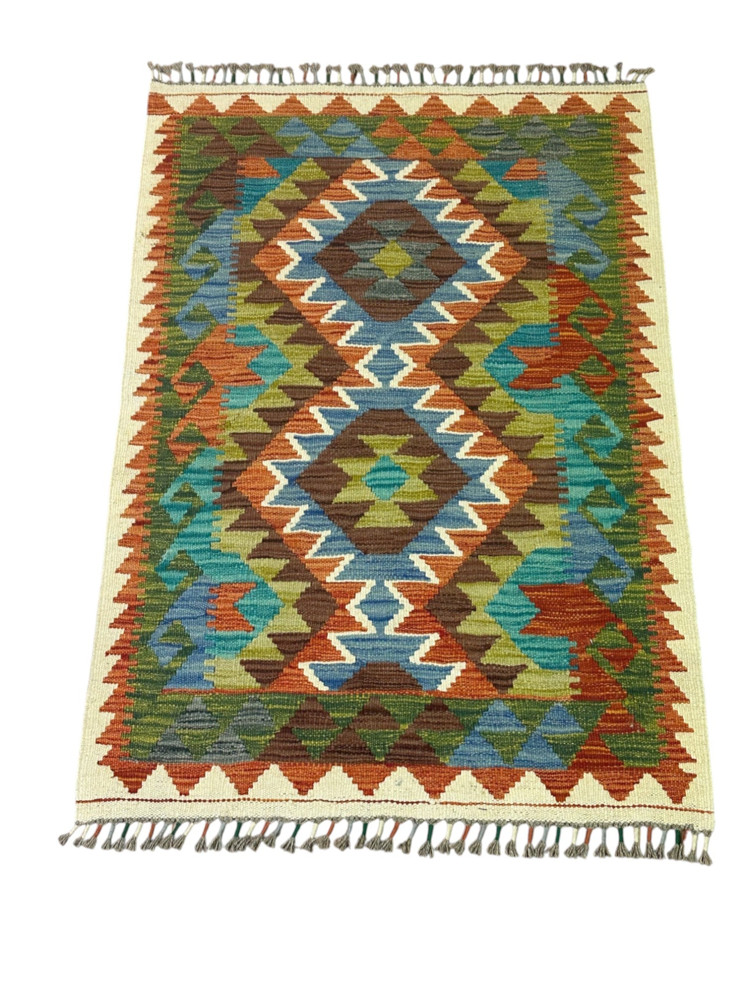 Hand-Woven Afghani Kilim Wool Rug 2'8" x 3'10"