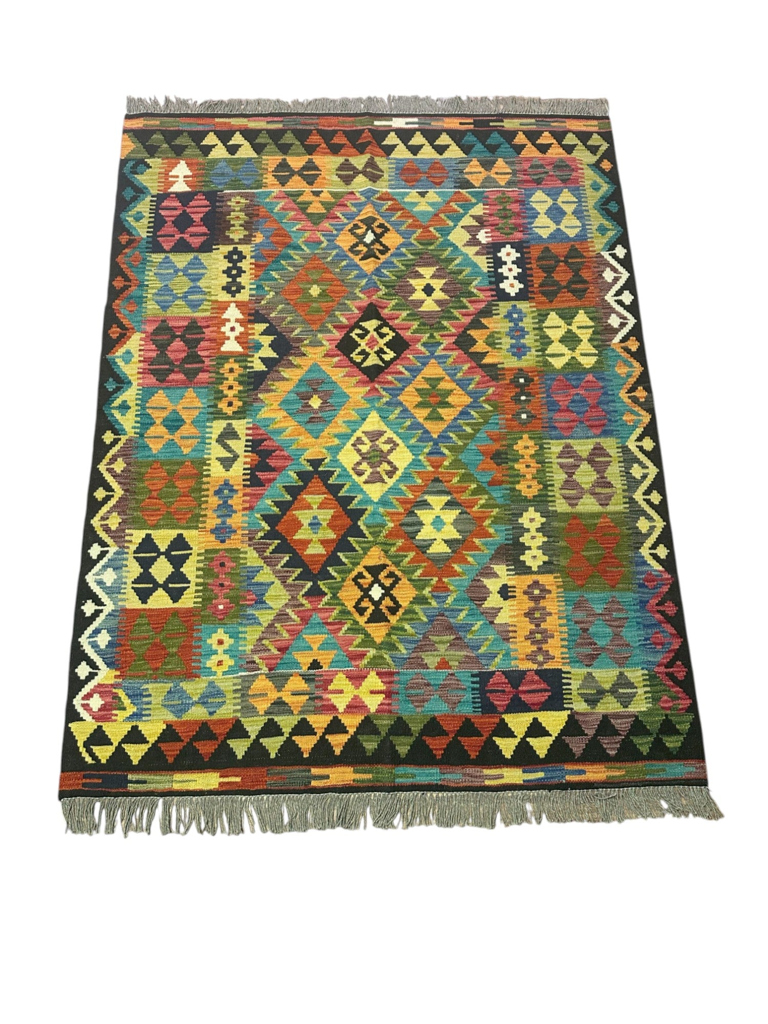 Hand-Woven Afghani Kilim Wool Rug 4'11" x 6'6"