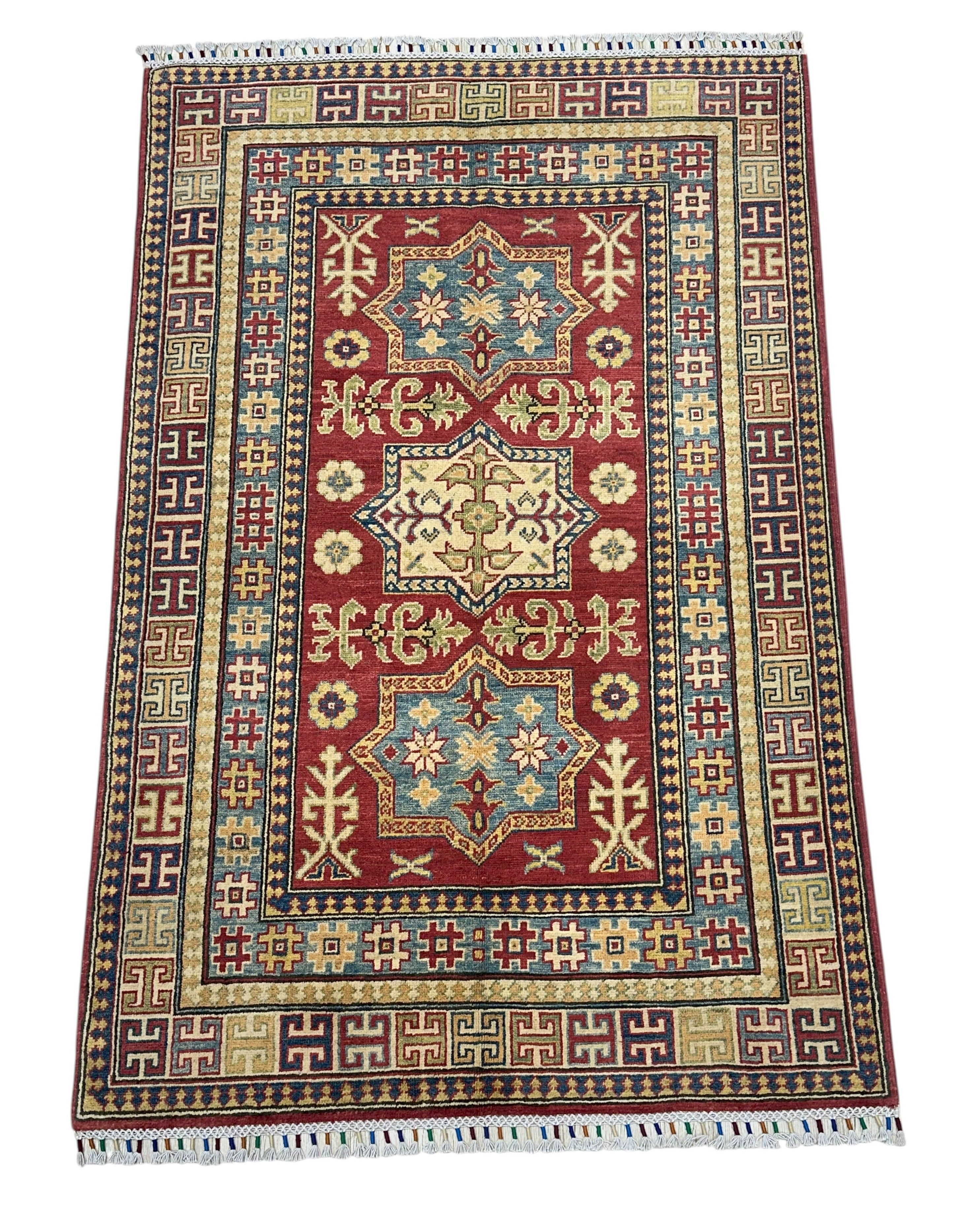 Hand-Knotted Afghani Kazak Wool Rug – 3’10″  x  5’11″