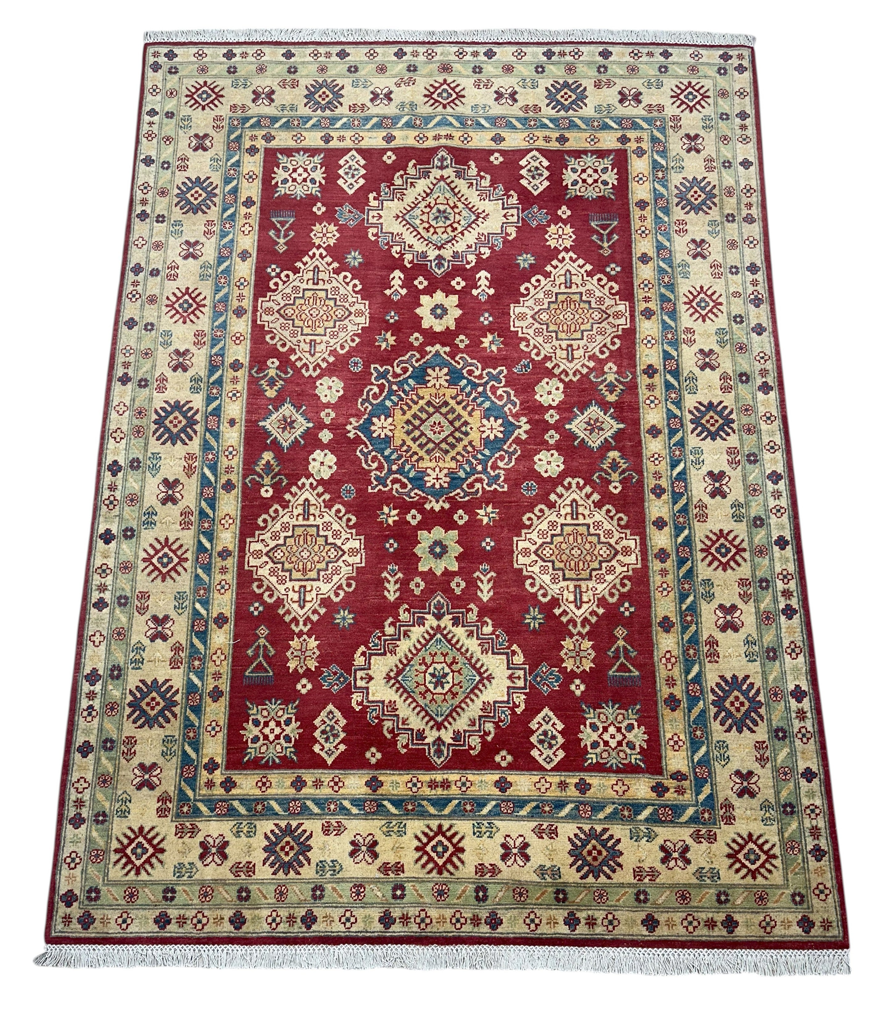 Hand-Knotted Afghani Kazak Wool Rug – 7’11″  x  5’8″