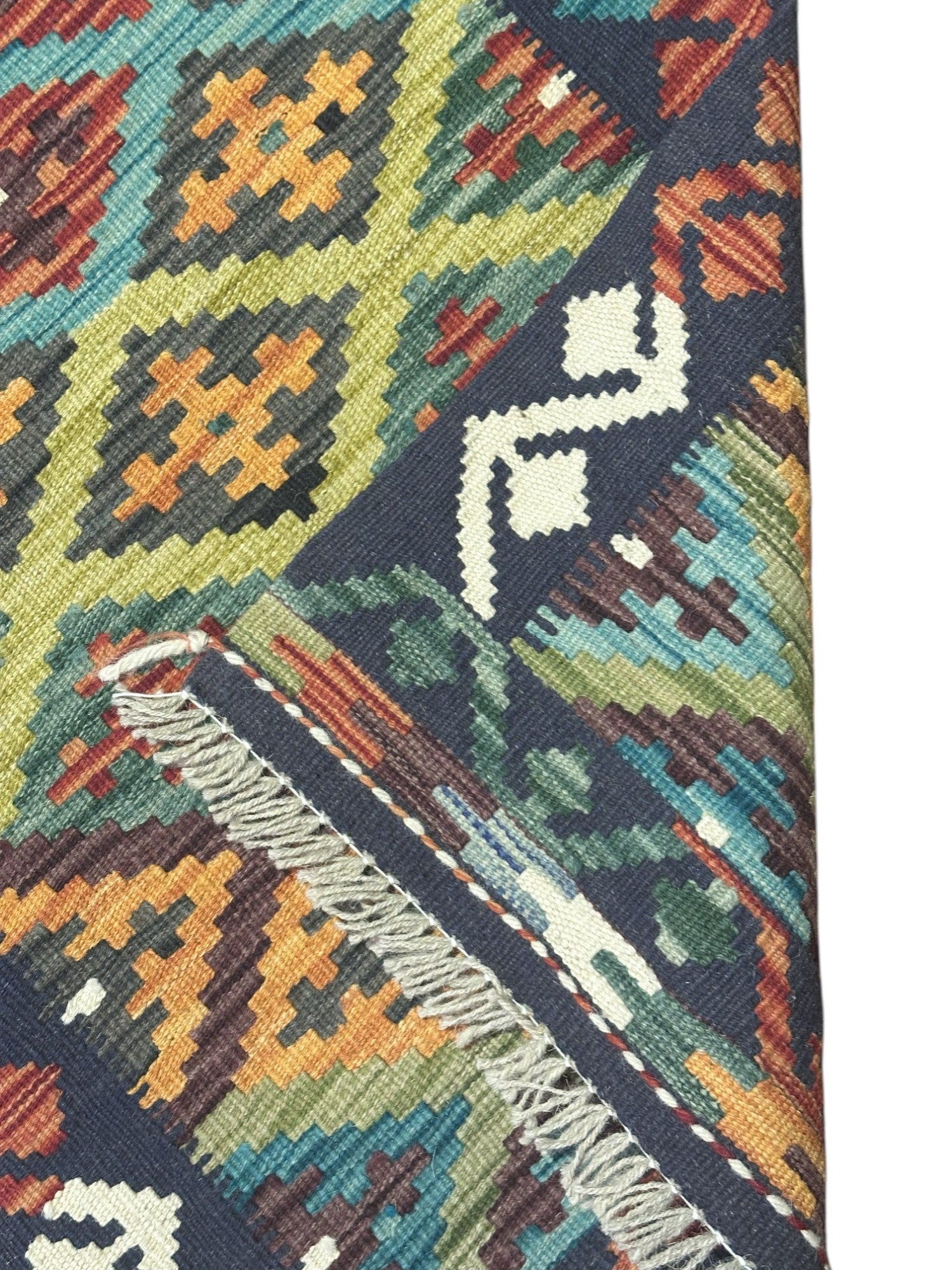 Hand-Woven Afghani Kilim Wool Rug 2' x 6'8"