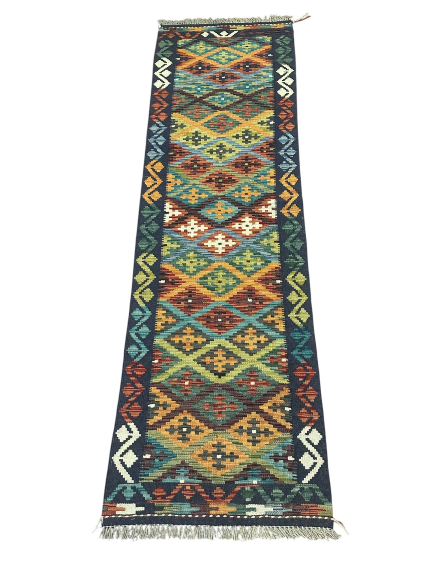 Hand-Woven Afghani Kilim Wool Rug 2' x 6'8"
