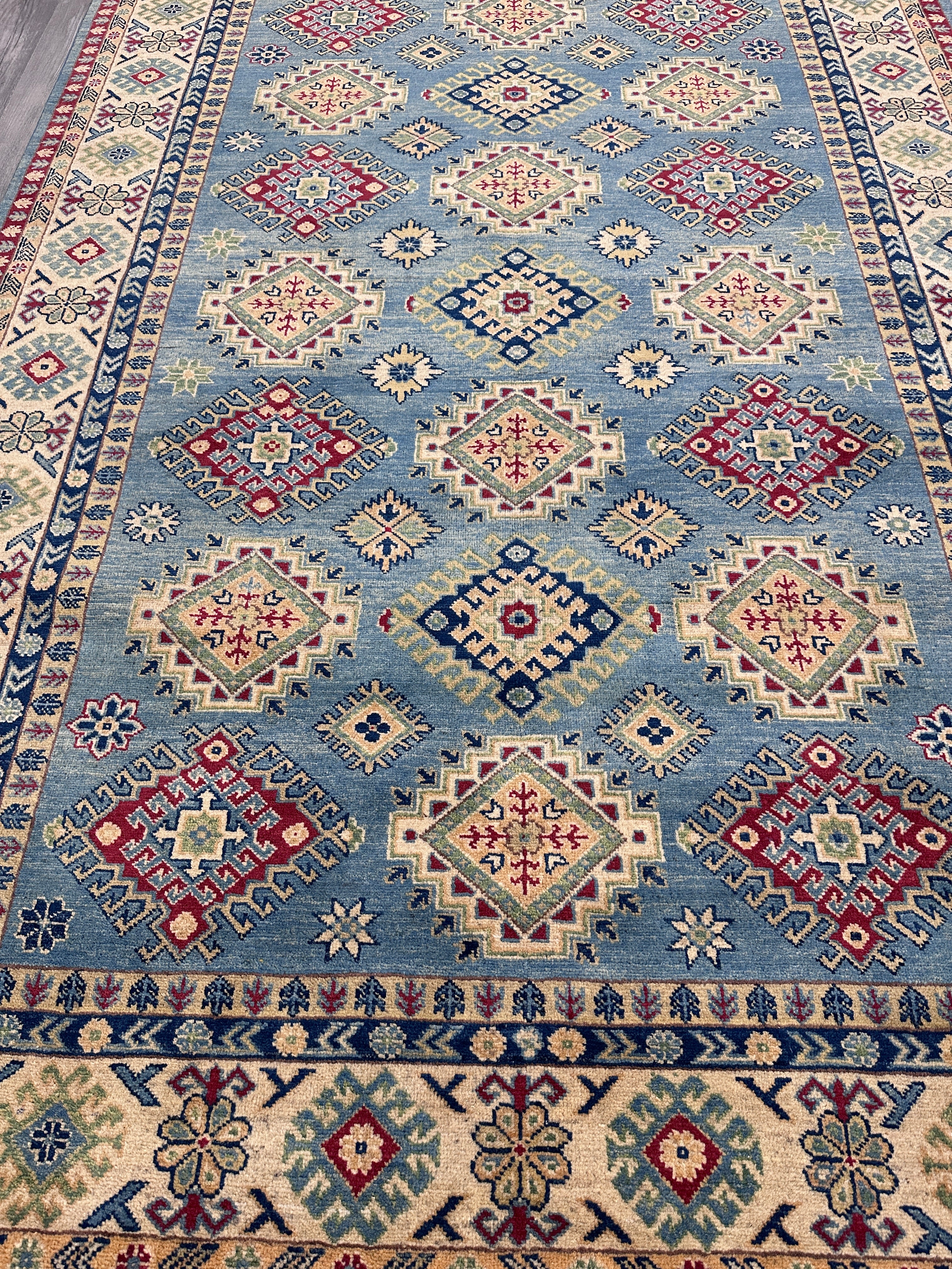 Hand-Knotted Afghani Kazak Wool Rug | Geometric Design | 7′ x 10′
