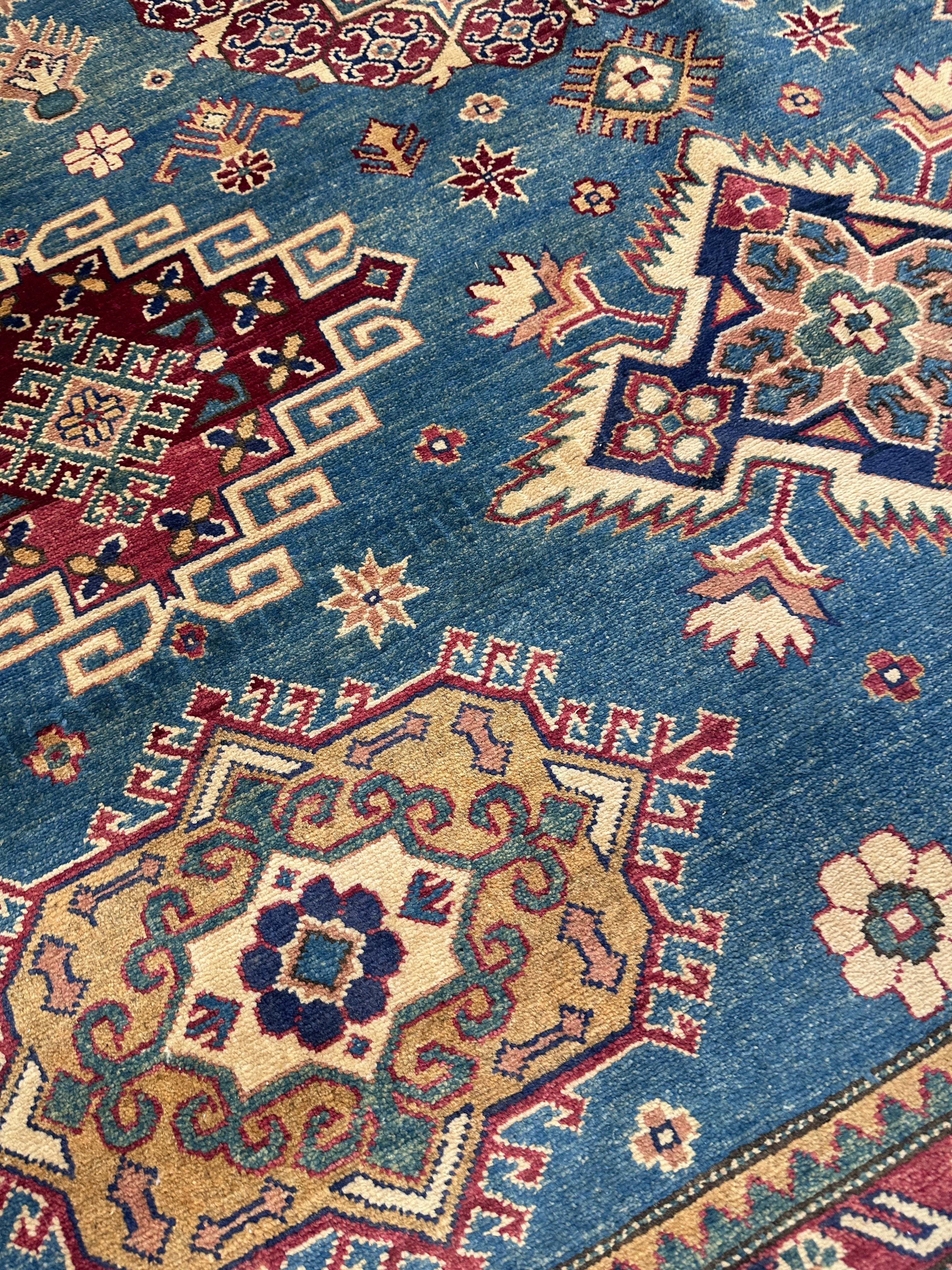 Hand-Knotted Afghani Kazak Wool Rug | Geometric Design | 8′ x 10′