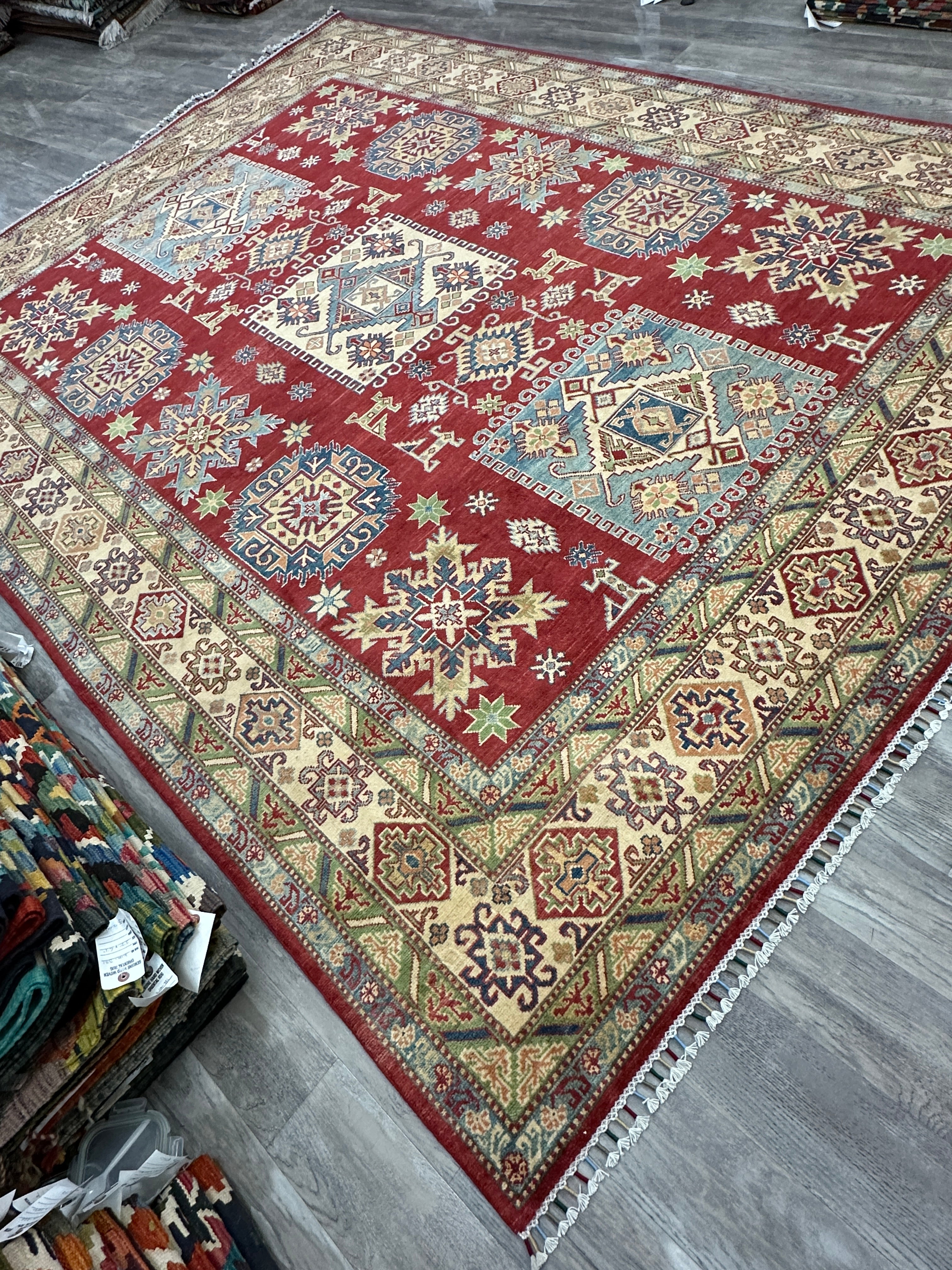 Hand-Knotted Afghani Kazak Wool Rug – 8’10″  x  11’11″