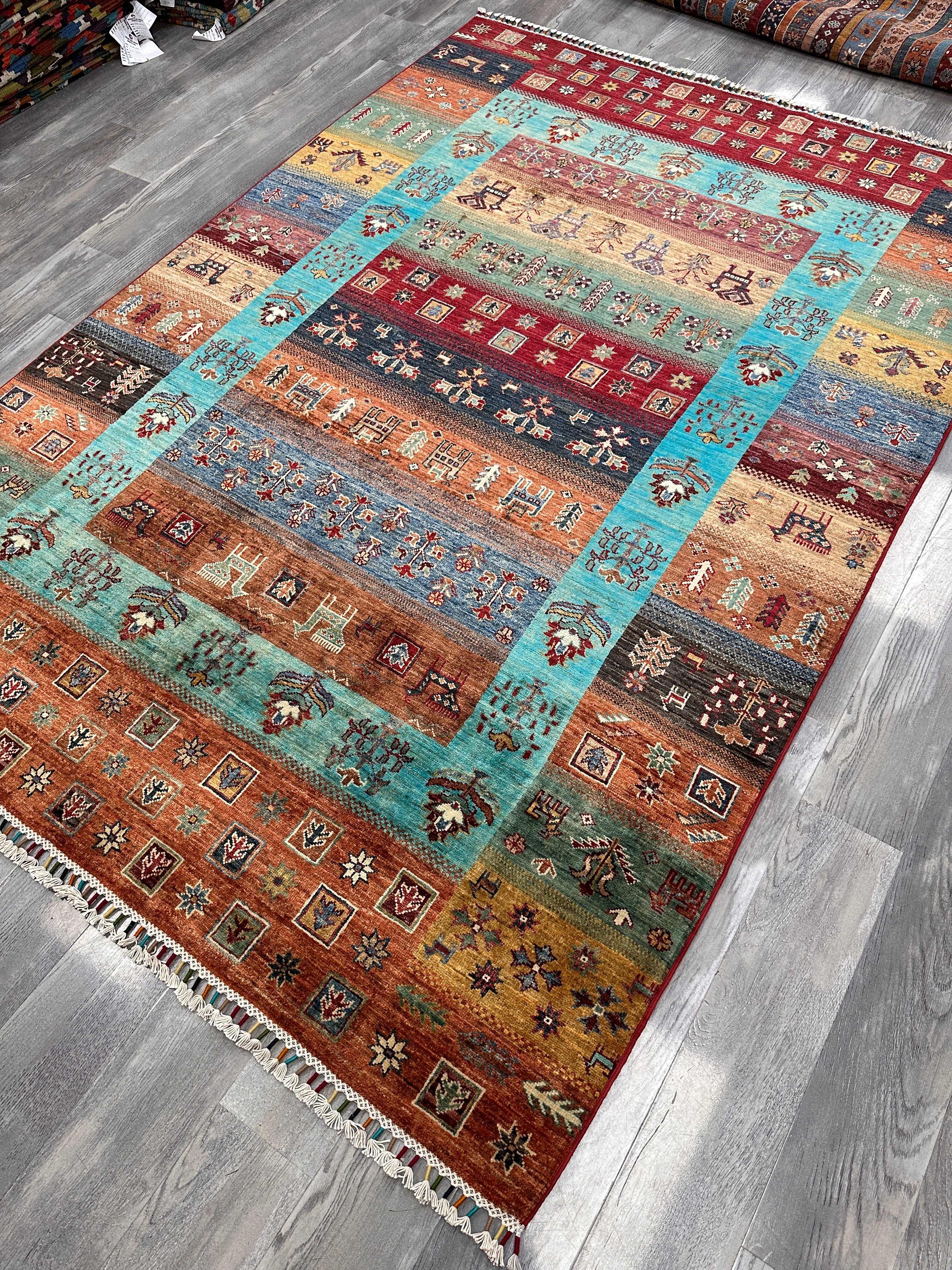 Hand-Knotted Afghani Chobi Ghazni Wool Rug | Gabbeh Design | 6′ x 8′
