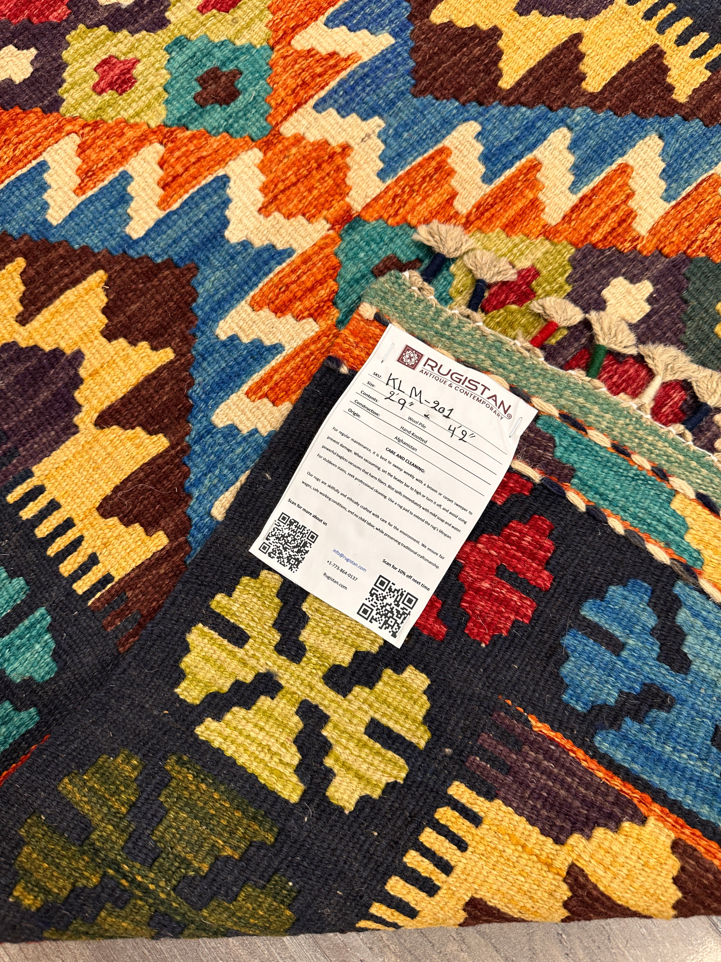 Afghani Kilim Rug – Hand-Woven Wool Tribal Flatweave – Reversible – 2'9" x 4’2” – New
