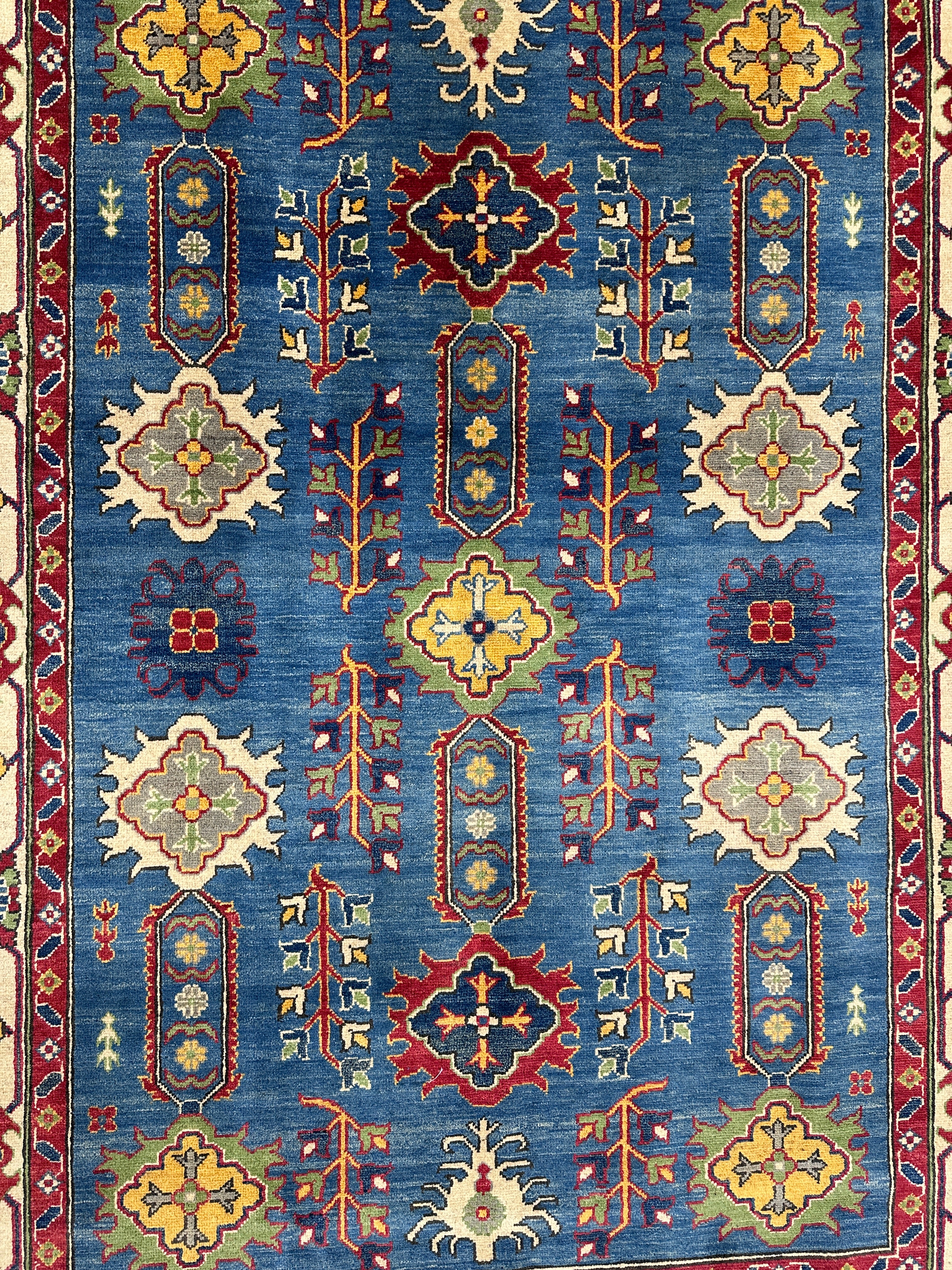 Hand-Knotted Afghani Kazak Wool Rug | Geometric Design | 5′6″ x 7′7″