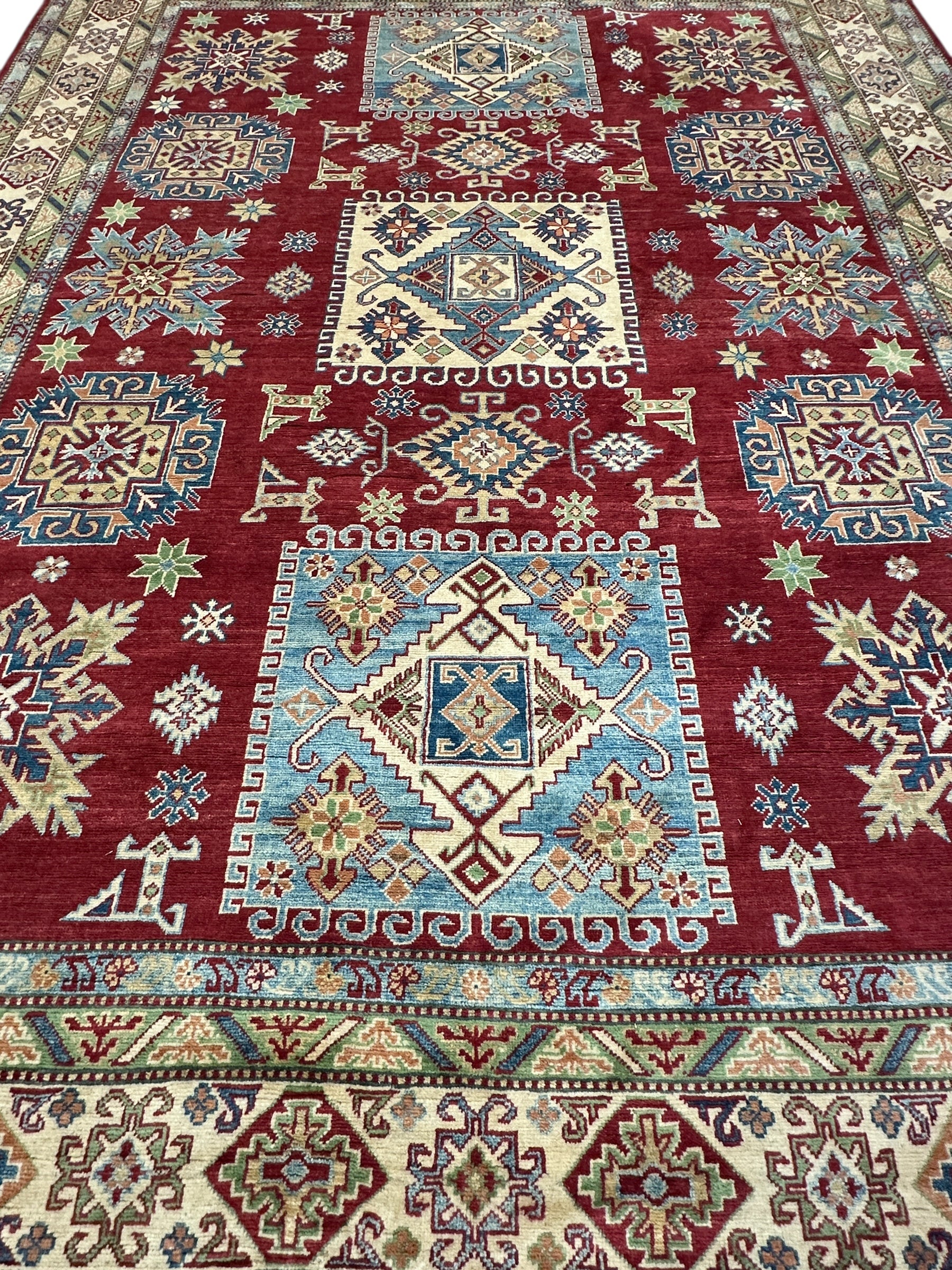 Hand-Knotted Afghani Kazak Wool Rug – 8’10″  x  11’11″