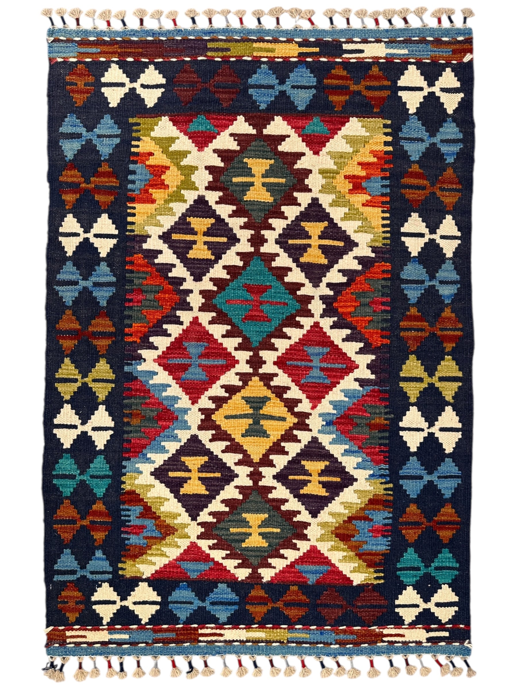 Hand-Woven Afghani Kilim Wool Rug 2'9” x 4'1"